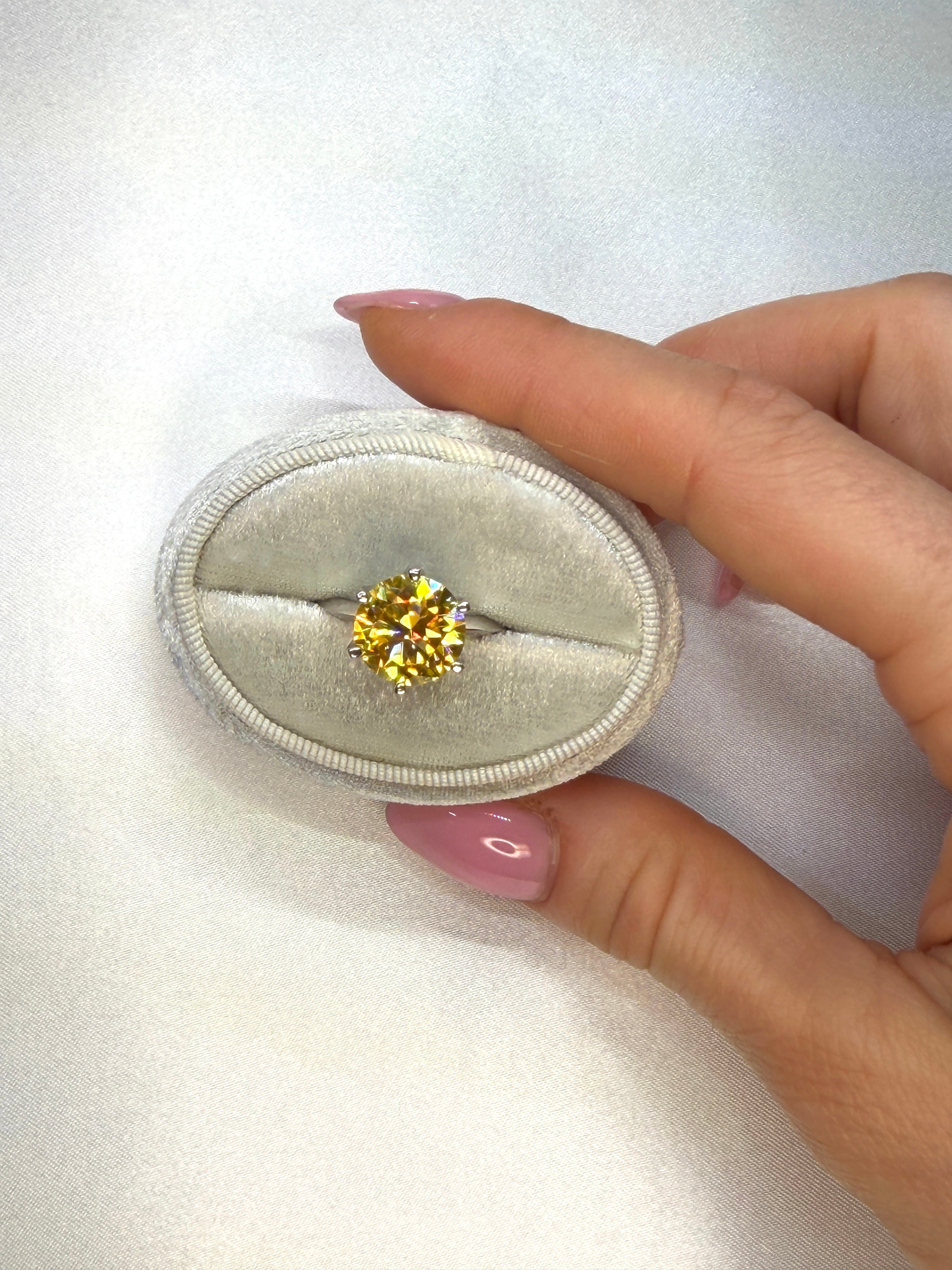 5 Carat Round Cut Yellow Moissanite Ring, 925 Sterling Silver Moissanite Ring