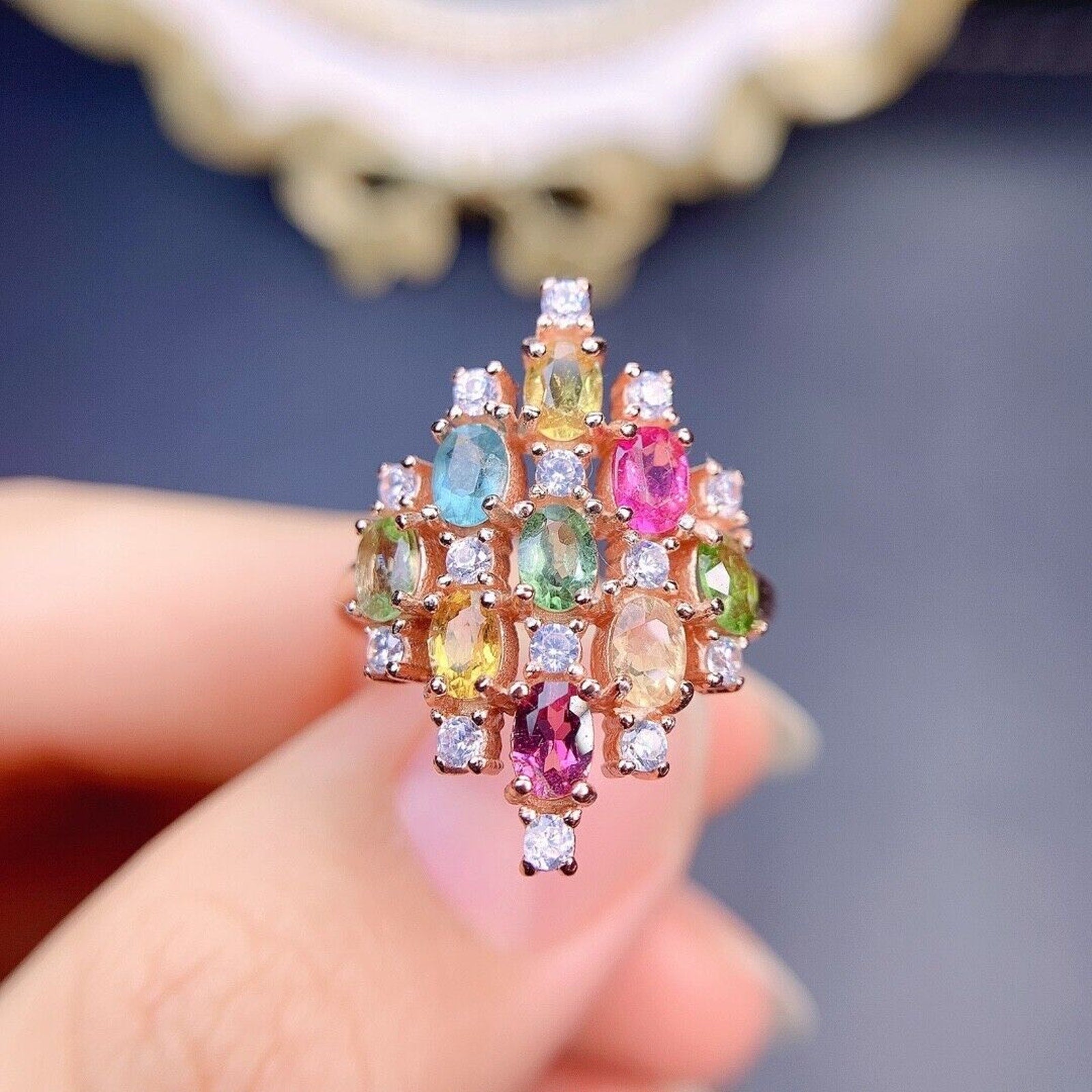 Natural Tourmaline Gemstone Cocktail Ring, Women's Tourmaline Statement Ring