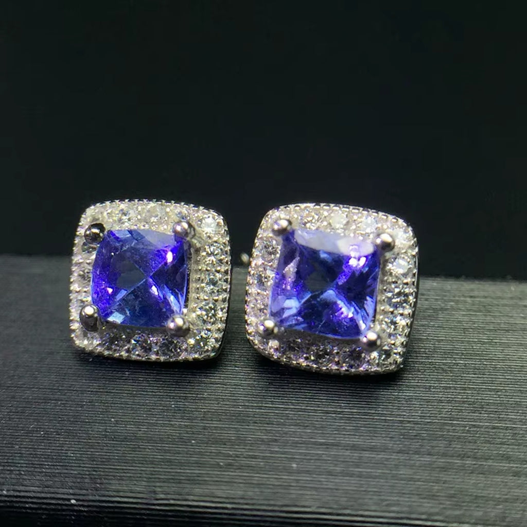 925 Sterling Silver Tanzanite Trillion Cut Stud Earrings For Women 4mm