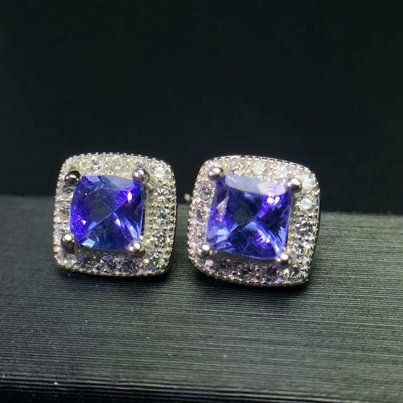 925 Sterling Silver Tanzanite Trillion Cut Stud Earrings For Women 4mm