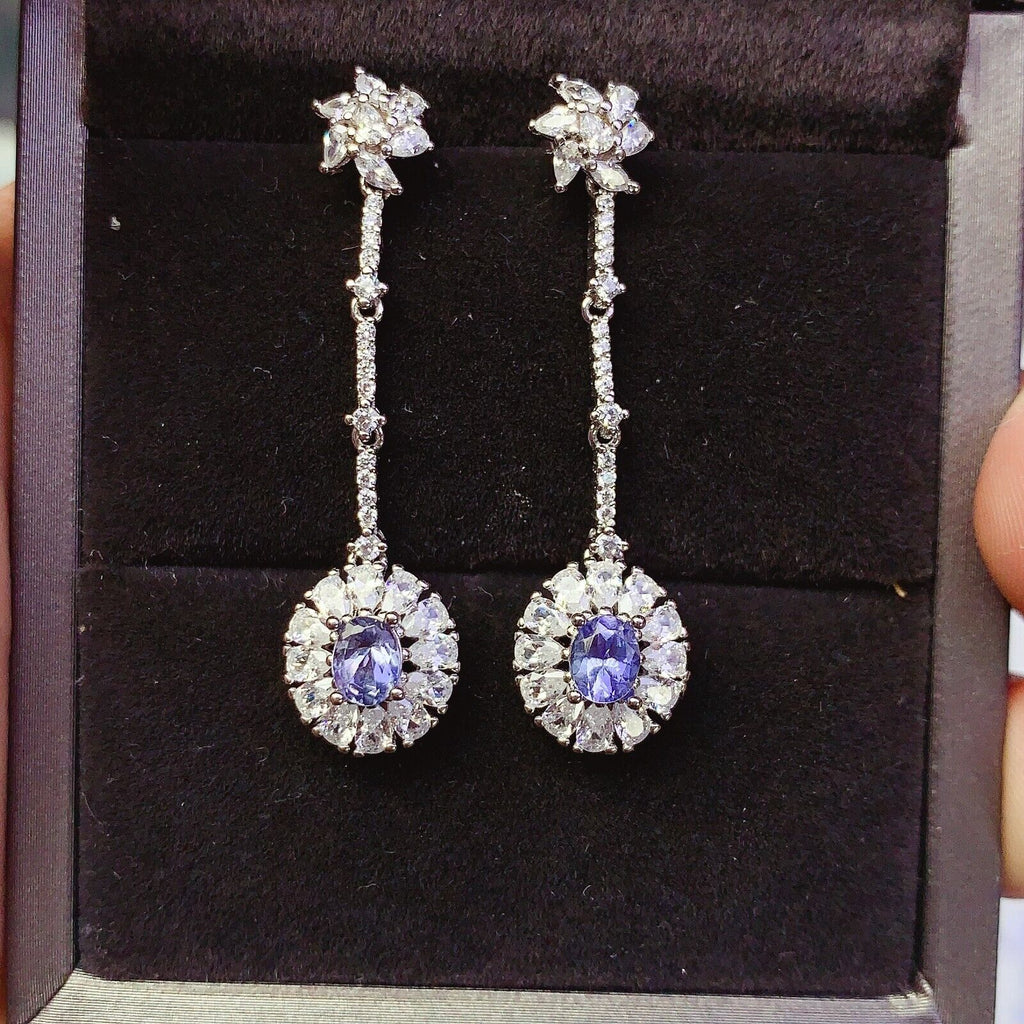 Natural Purple Tanzanite Drop Dangle Earrings VVS Grade 4x5mm