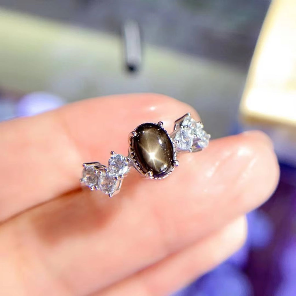 Star Sapphire, Natural Star Sapphire Ring, Star Light Sapphire Ring 6x8mm