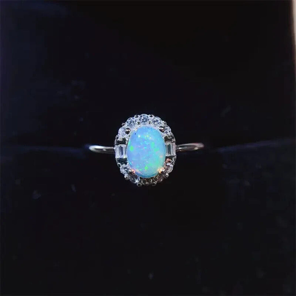 Fire Opal RIng Sterling Silver, Womne's Fire Opal Ring, Dainty Opal Ring 5x7mm