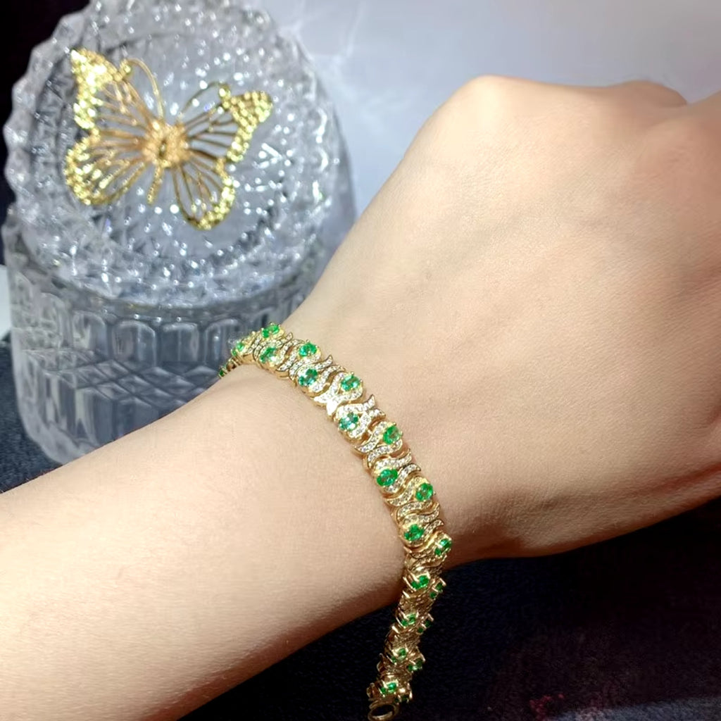 Natural Bright Green Emerald Double Layer Tennis Bracelet 3x4mm VVS Grade