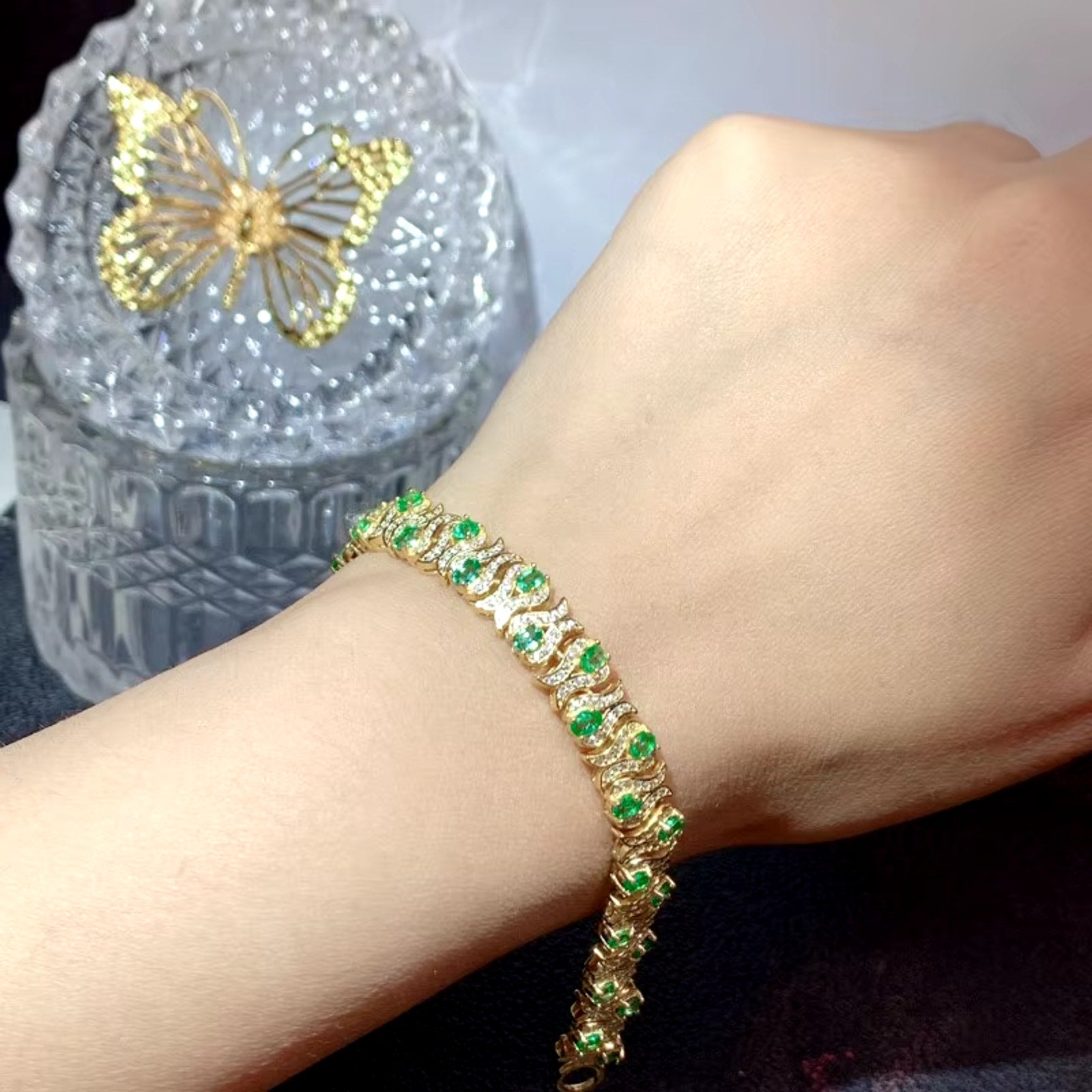 Natural Bright Green Emerald Double Layer Tennis Bracelet 3x4mm VVS Grade