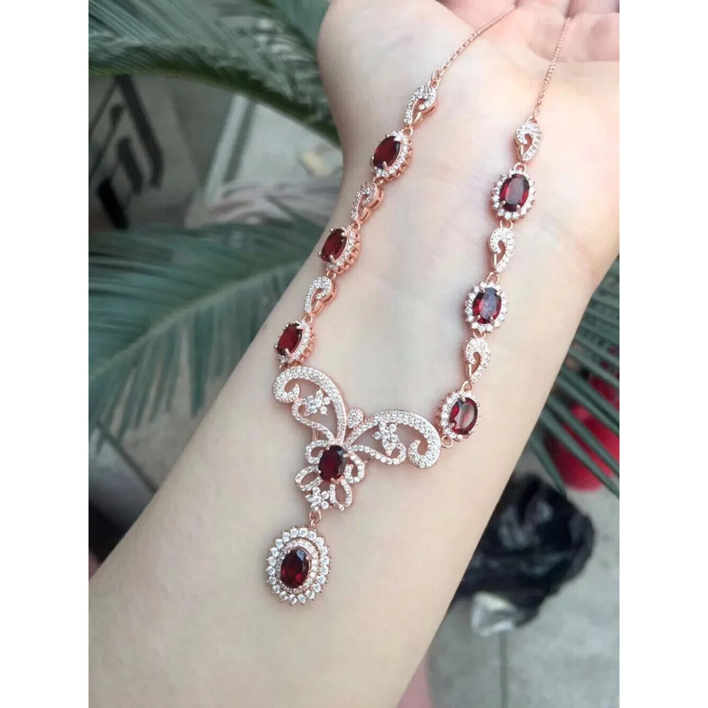 Red Garnet Gemstone Statement Necklace, January Birthstone Red Garnet 925 Silver