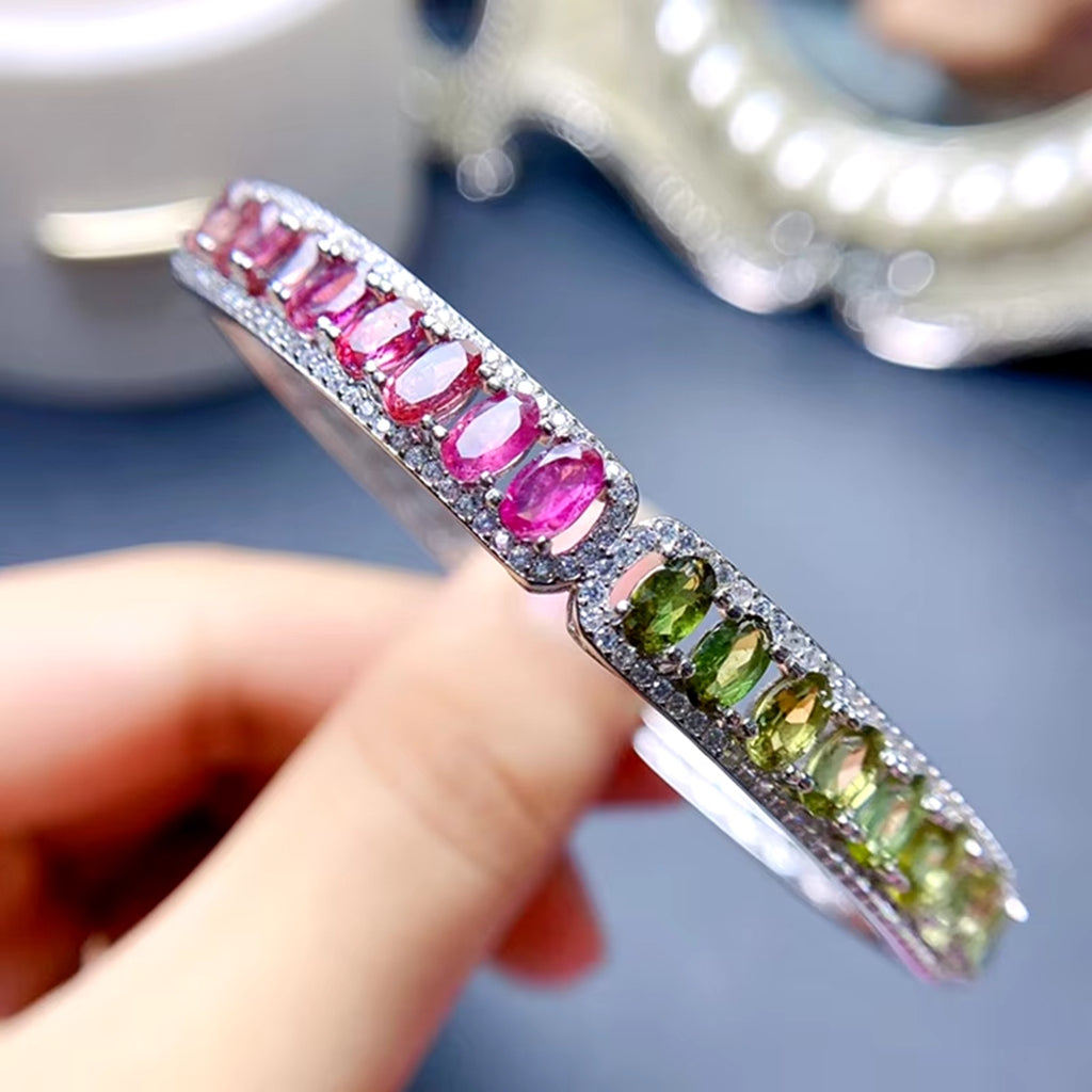 Natural Brazilian Tourmaline Gemstone Bangle Bracelet, Tourmaline Bracelet