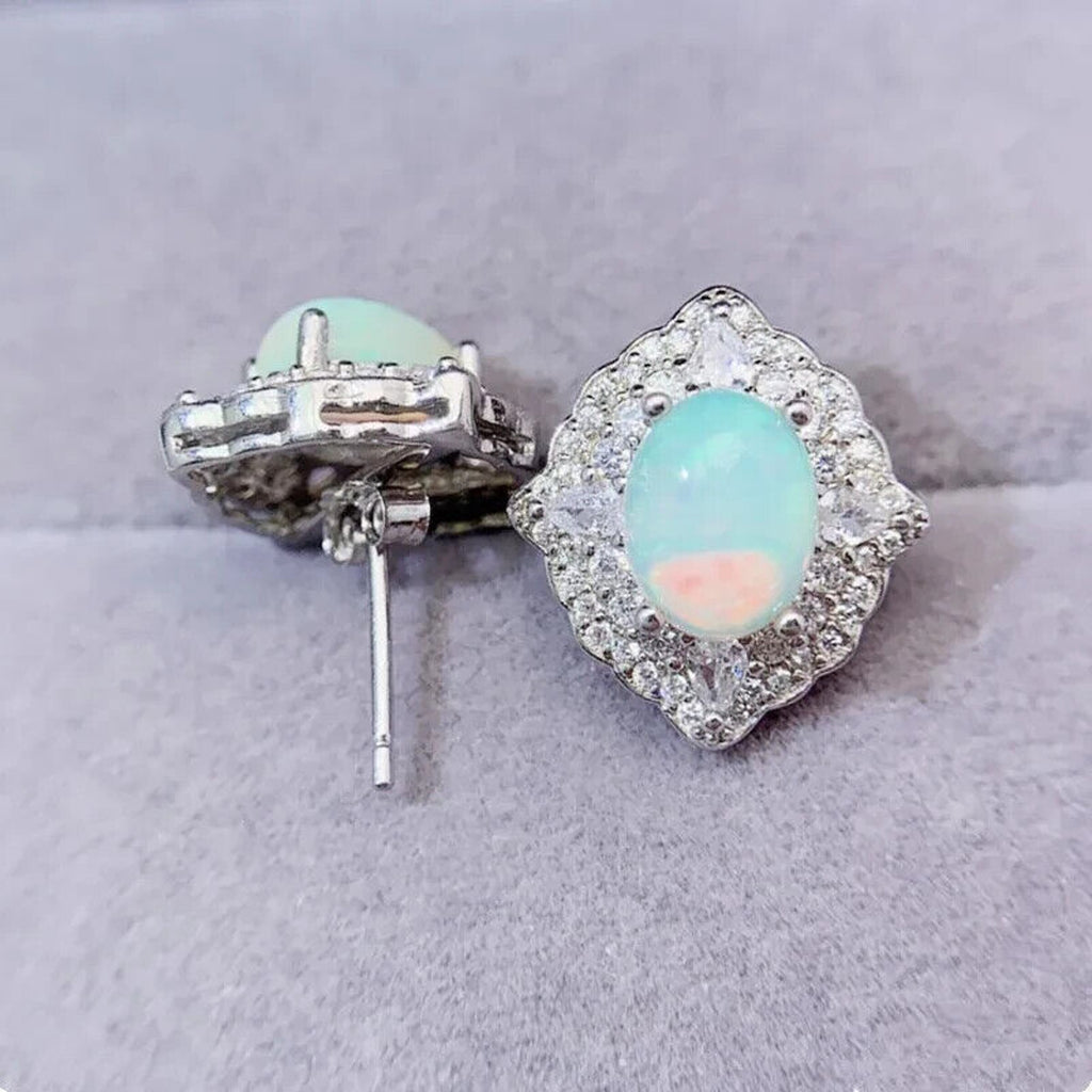 Large Fire Opal Stud Earrings 8x10mm, Natural Fire Opal Gemstone Earrings