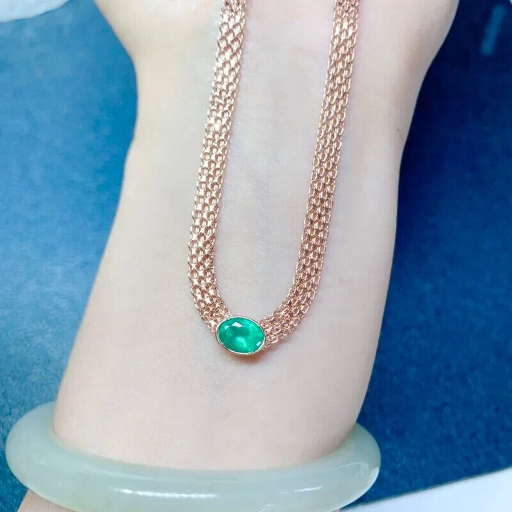 Natural Colombian Emerald Mesh Chain Bracelet 5x7mm