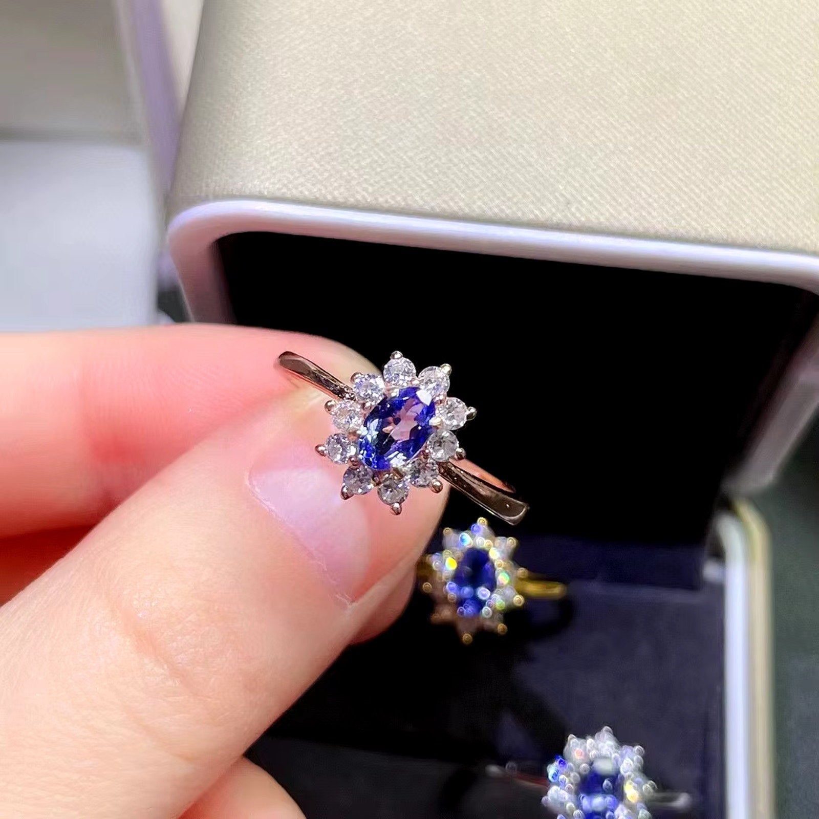 Purple Tanzanite Ring, Natural Tanzanite Rings For Women Sterling Silver 5x7mm