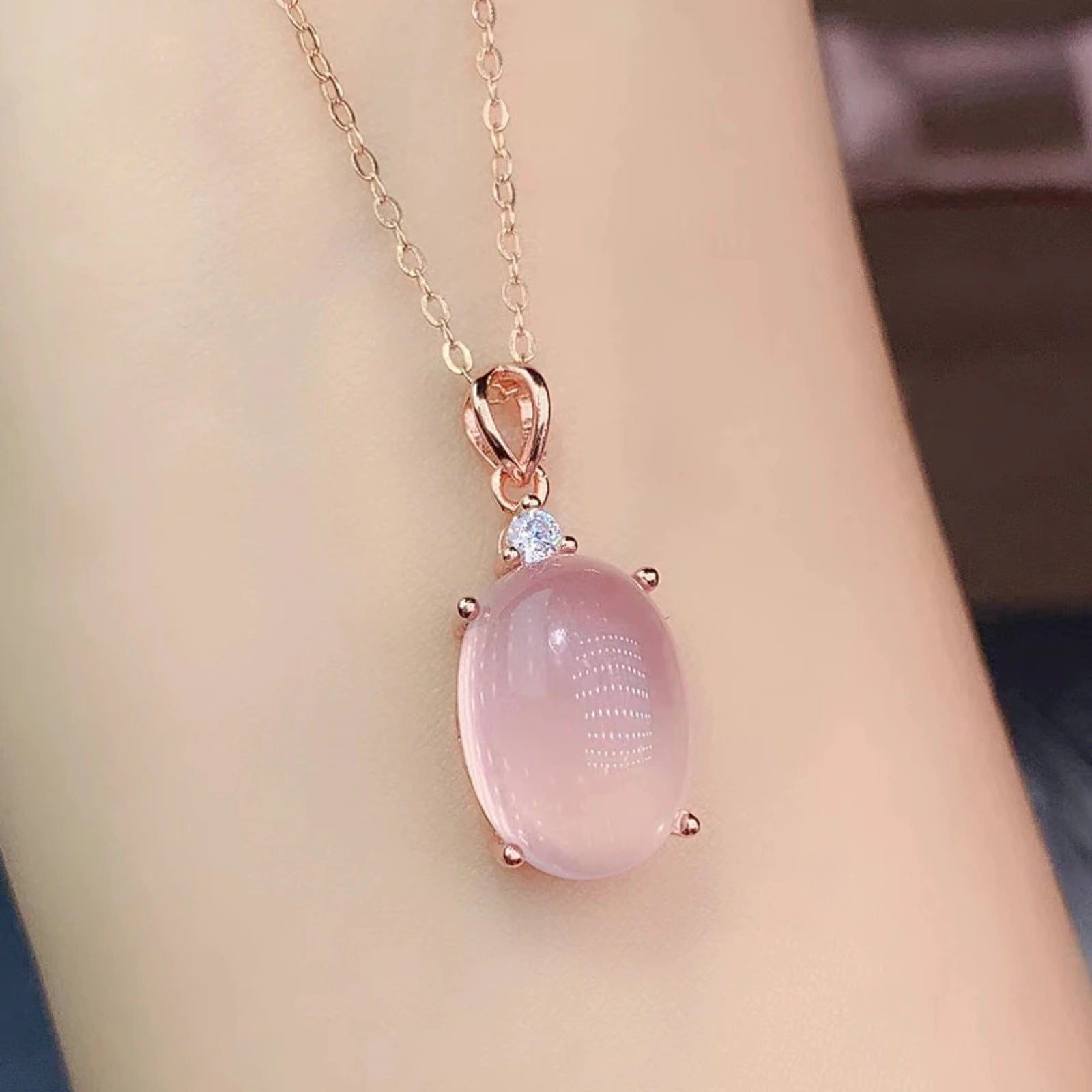 Rose Quartz Jewelry Gift Box Set, Rose Quartz Necklace, Ring, and Pendant Set