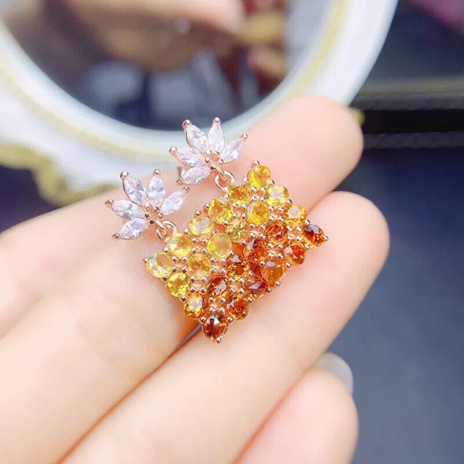 Citrine Earrings, Natural Citrine Gradient Statement Earrings