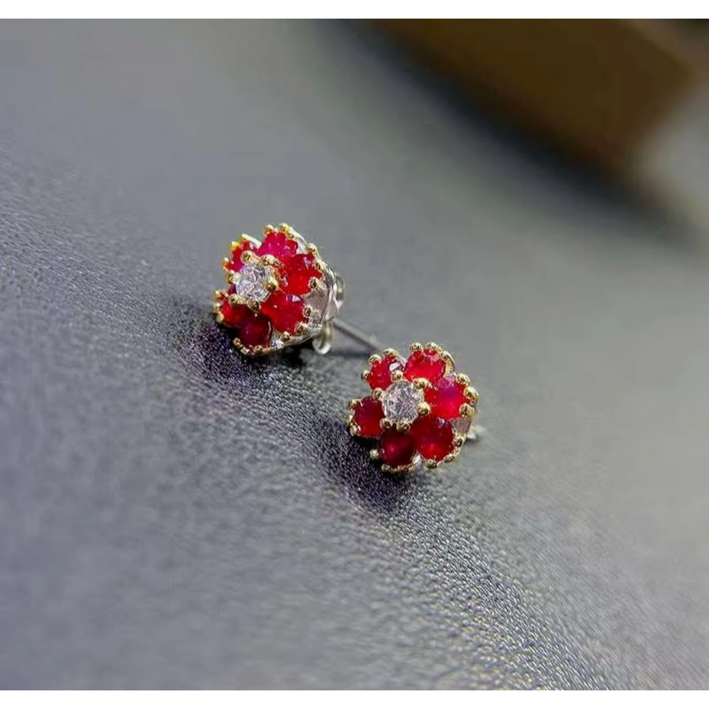 Ruby Earrings Sterling Silver 925 Stud Earrings for for Women Natural