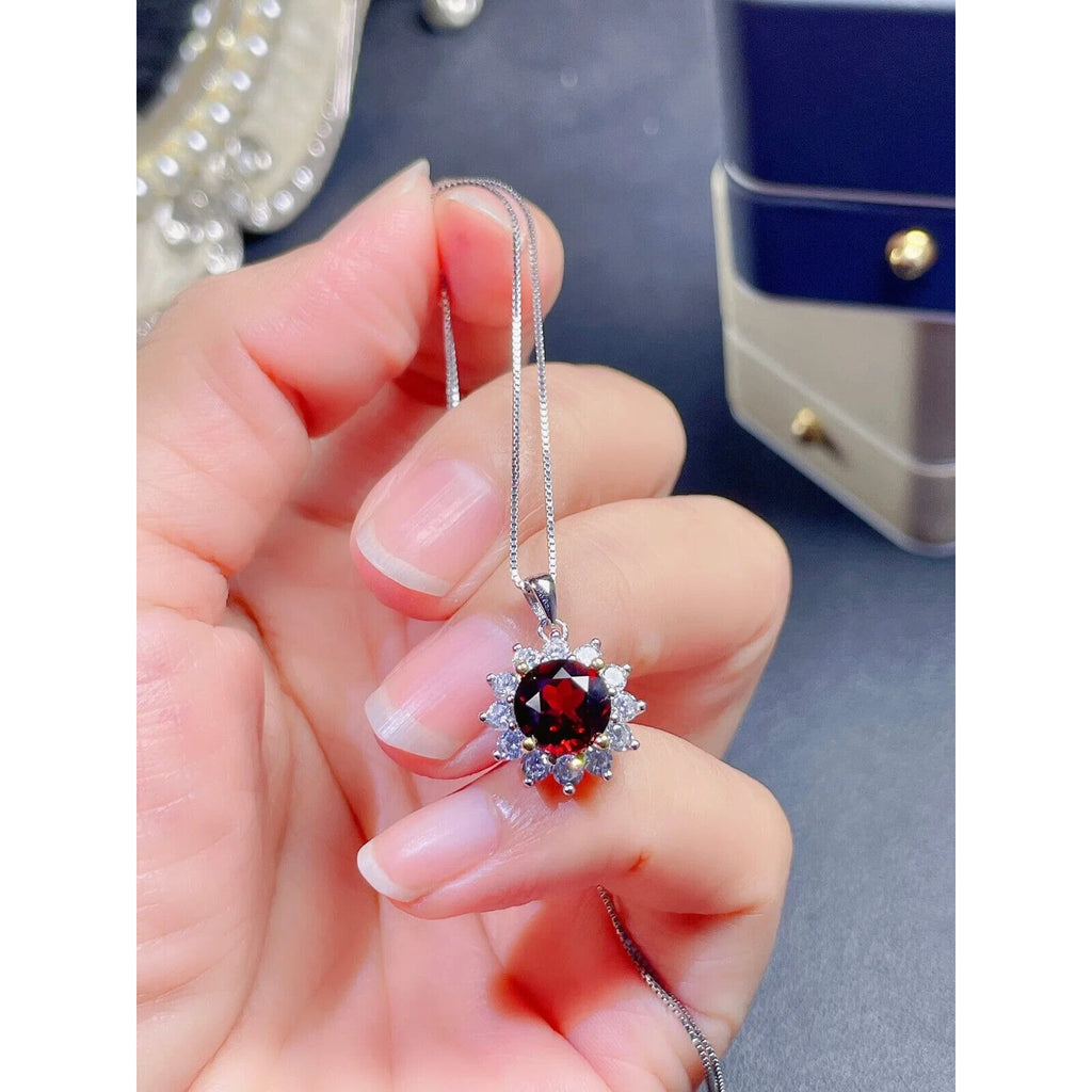 Women's Red Garnet Jewelry Set, Natural Red Garnet Necklace and Pendant Set
