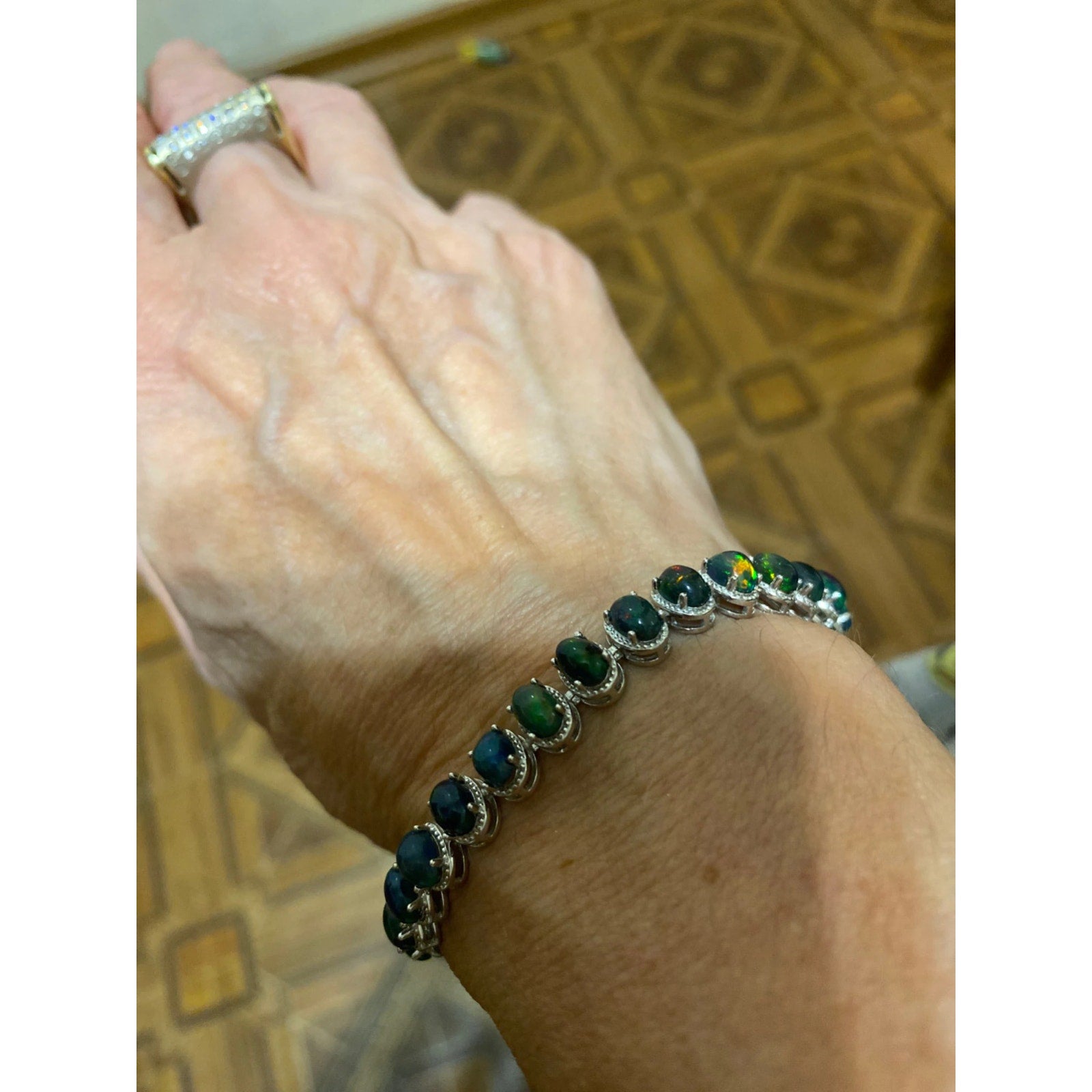 Natural Fire Opal Dyed Black Opal Bracelet 4x6mm