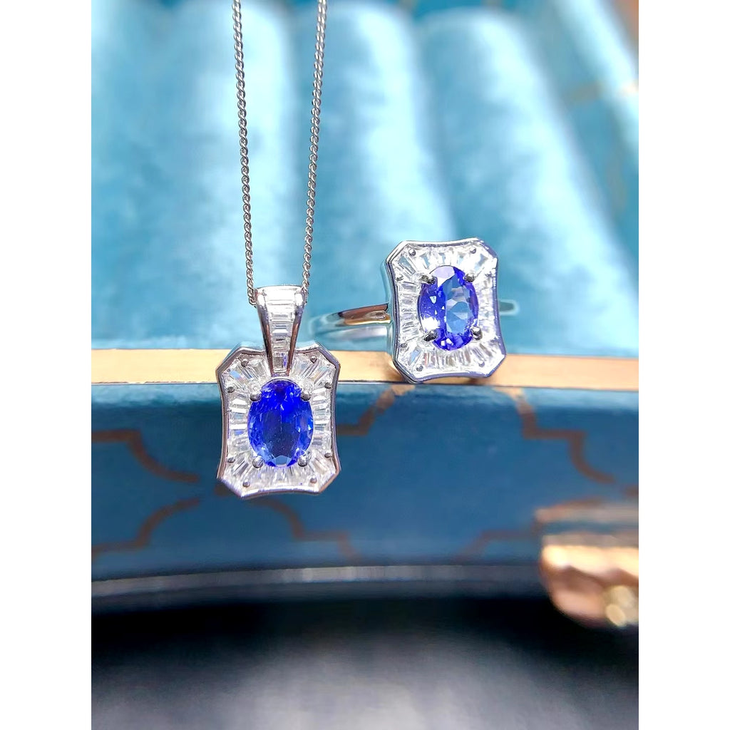 Purple Tanzanite Jewelry Set, Natural Purple Tanzanite Jewelry 925 Sterling