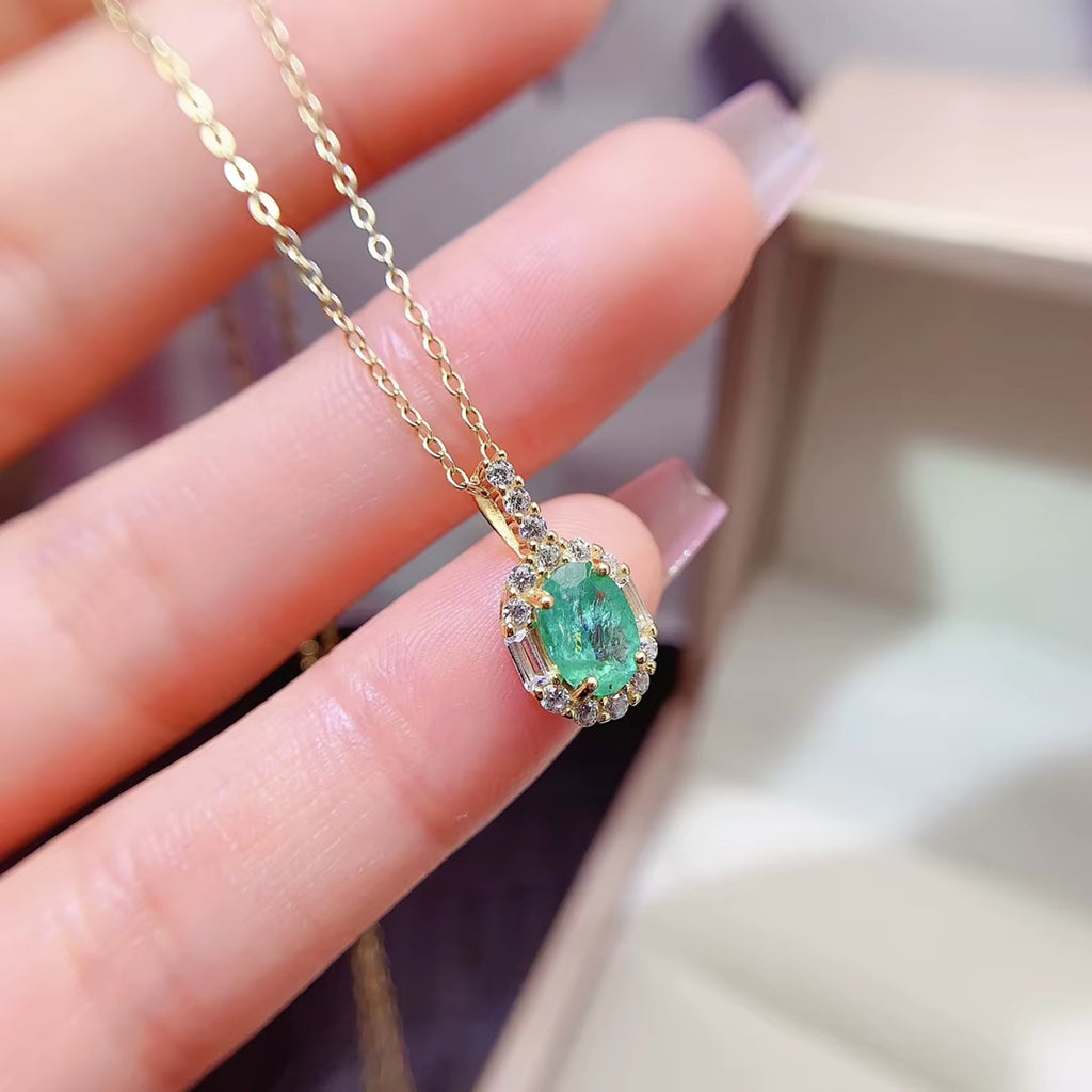 1CT Natural Emerald Pendant Necklace, Natural Colombian Emerald Necklace 5x7mm