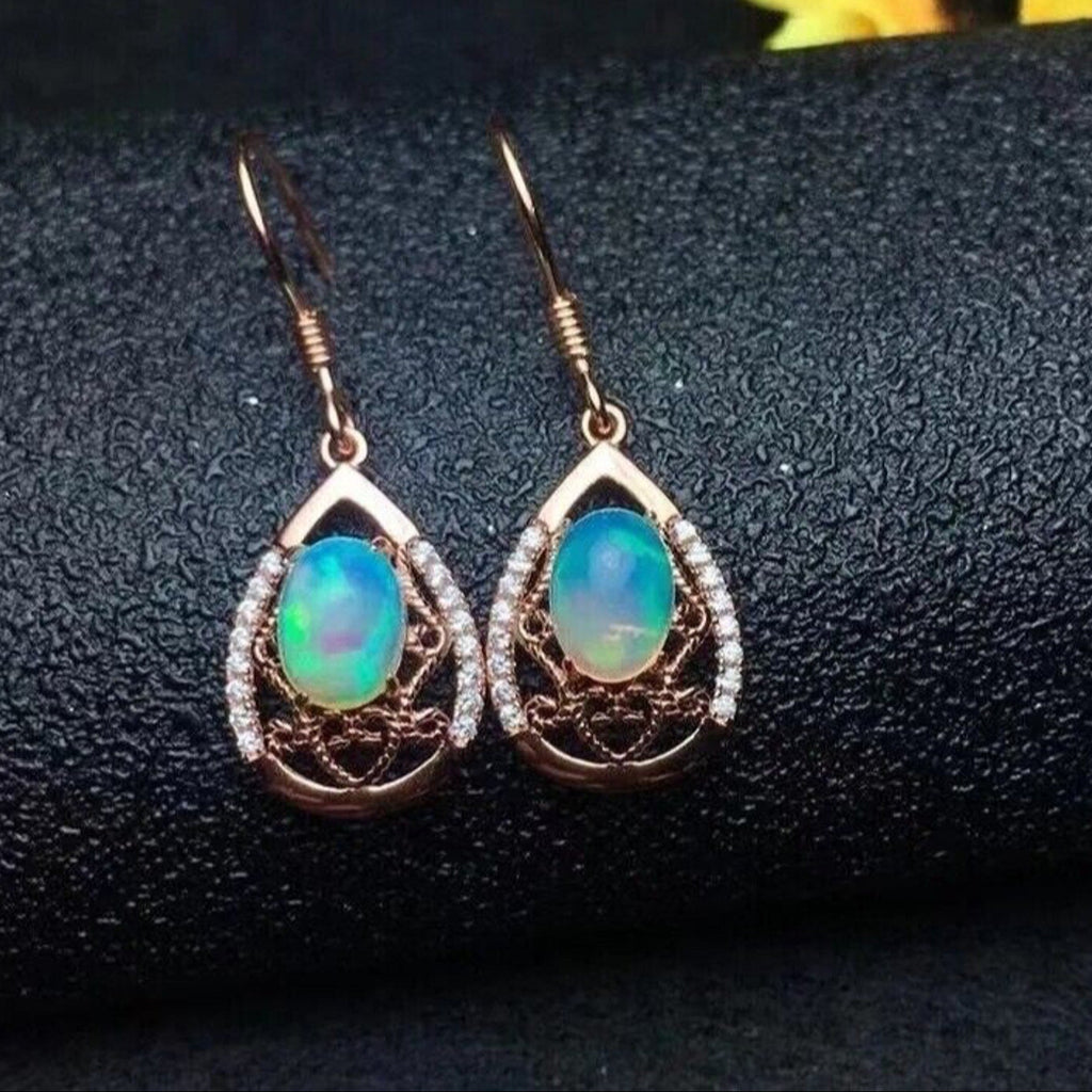 Australian Fire Opal Drop Dangle Earrings 5x7mm