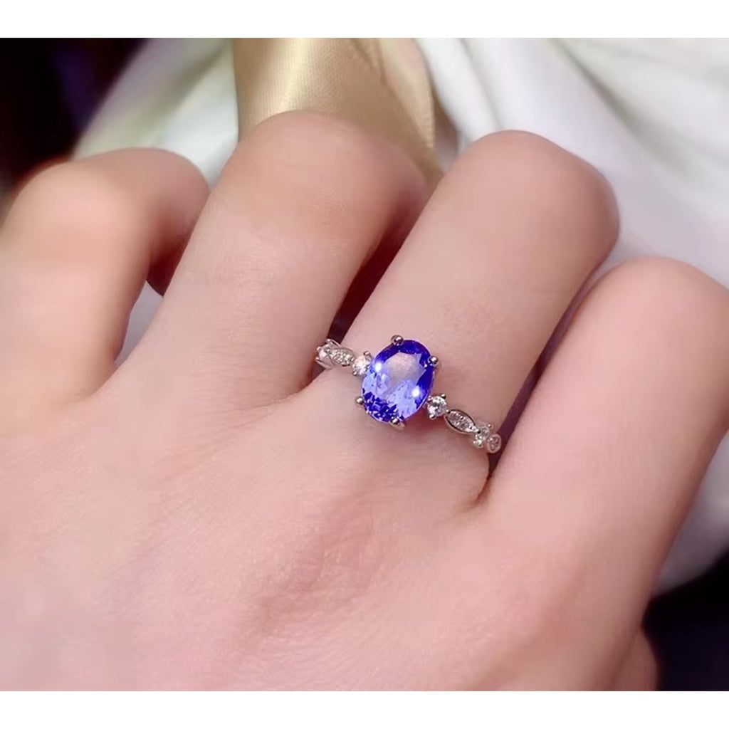 Tanzanite Ring, Natural Tanzanite Sterling Silver Ring, Purple Tanzanite Ring