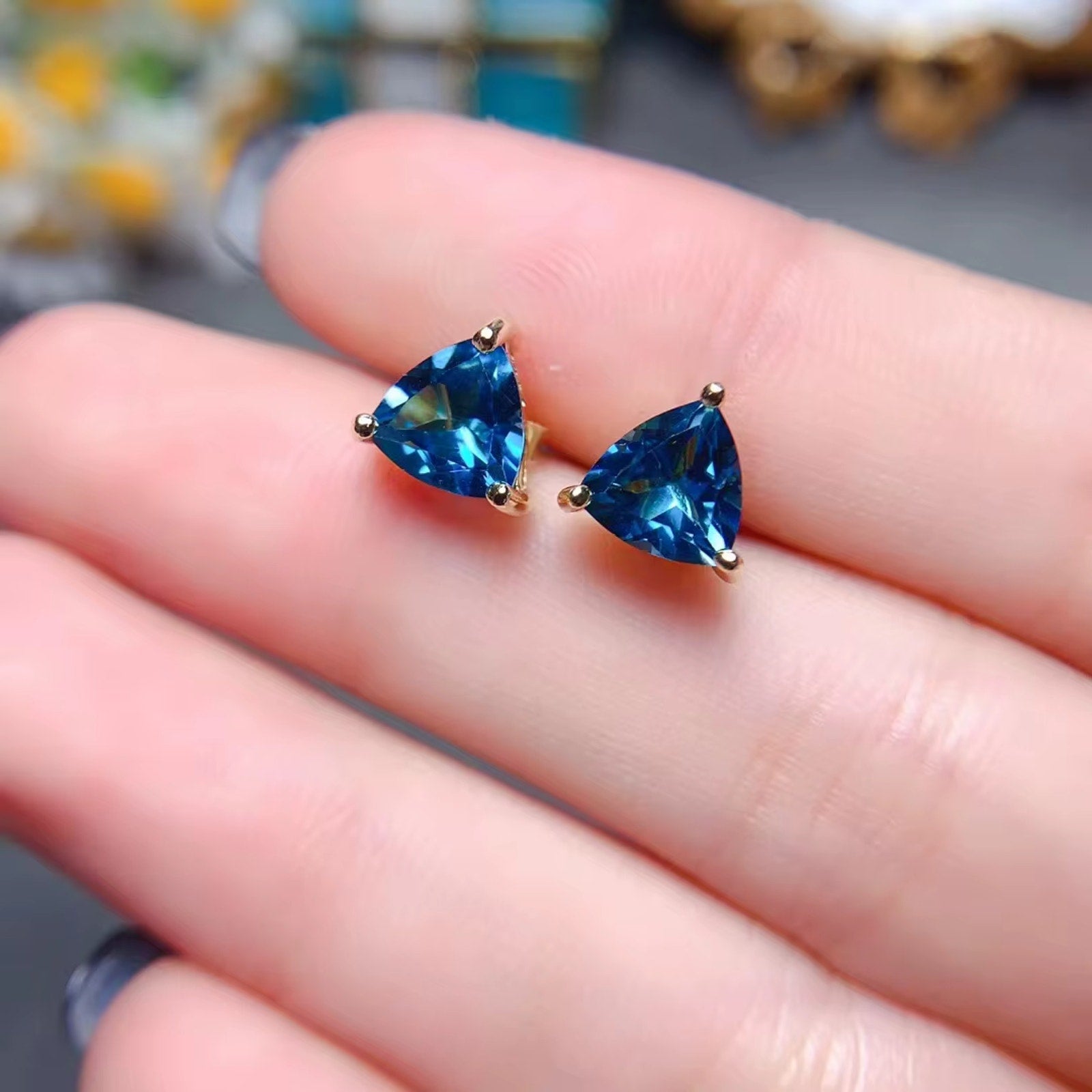 Natural London Blue Topaz Earrings 925 Sterling Silver, Blue Topaz Earrings 7mm