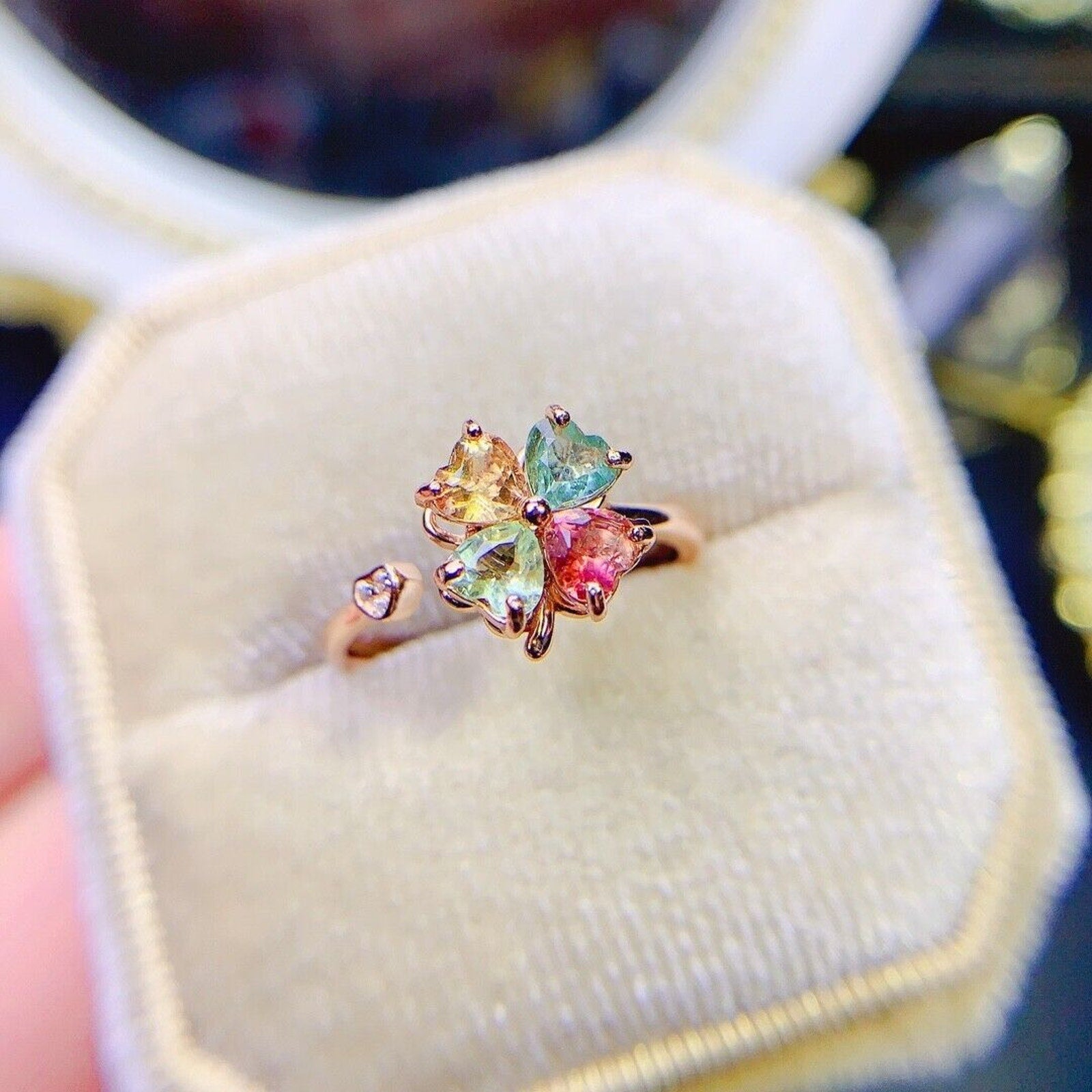 Tourmaline Gemstone Heart Ring, Natural Tourmaline Sterling Silver Ring