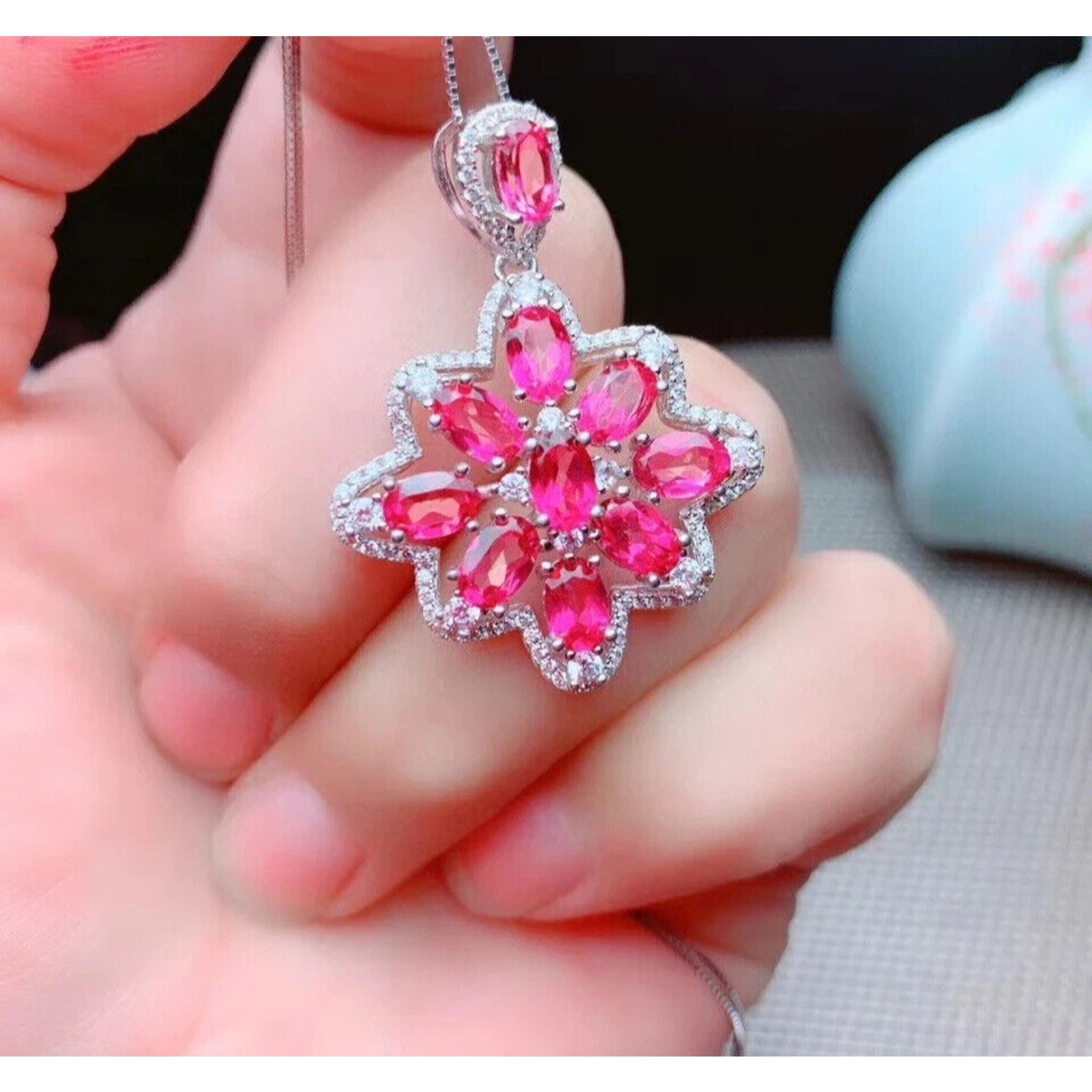 Pink Topaz Statement Necklace, Genuine Pink Topaz Jewelry VVS1