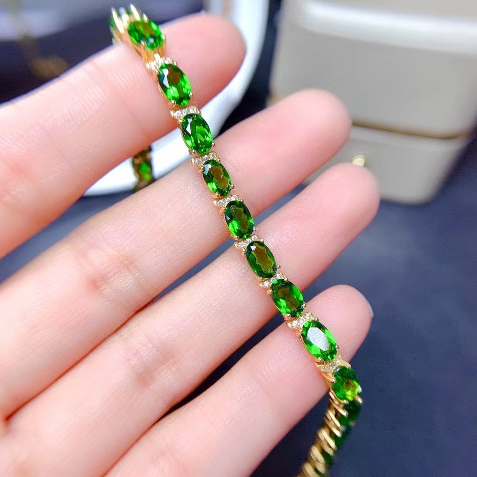 Diopside Bracelet, Sterling Silver Chrome Diopside Bracelet, Tennis Bracelet