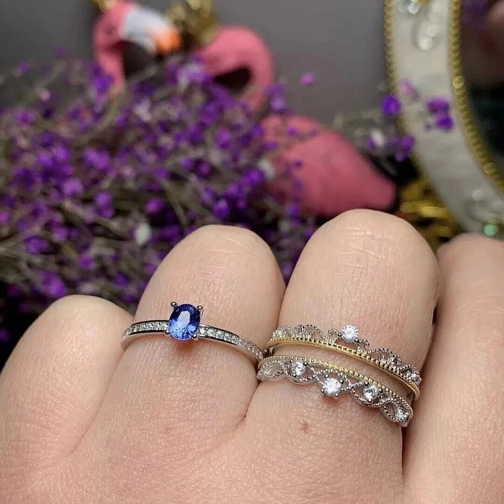 Natural Sapphire Dainty Cocktail Ring, Genuine Sapphire Sterling Silver Ring