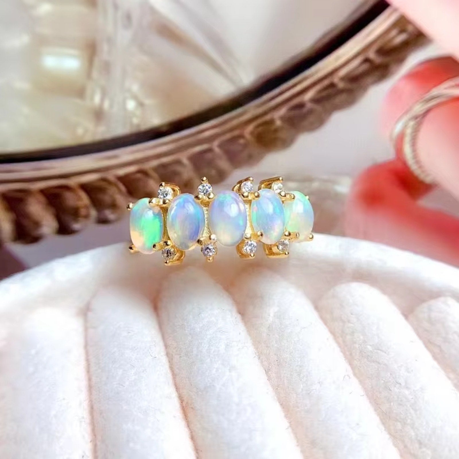 Natural Fire Opal Gemstone with 925 Sterling Silver Band Ring For Women