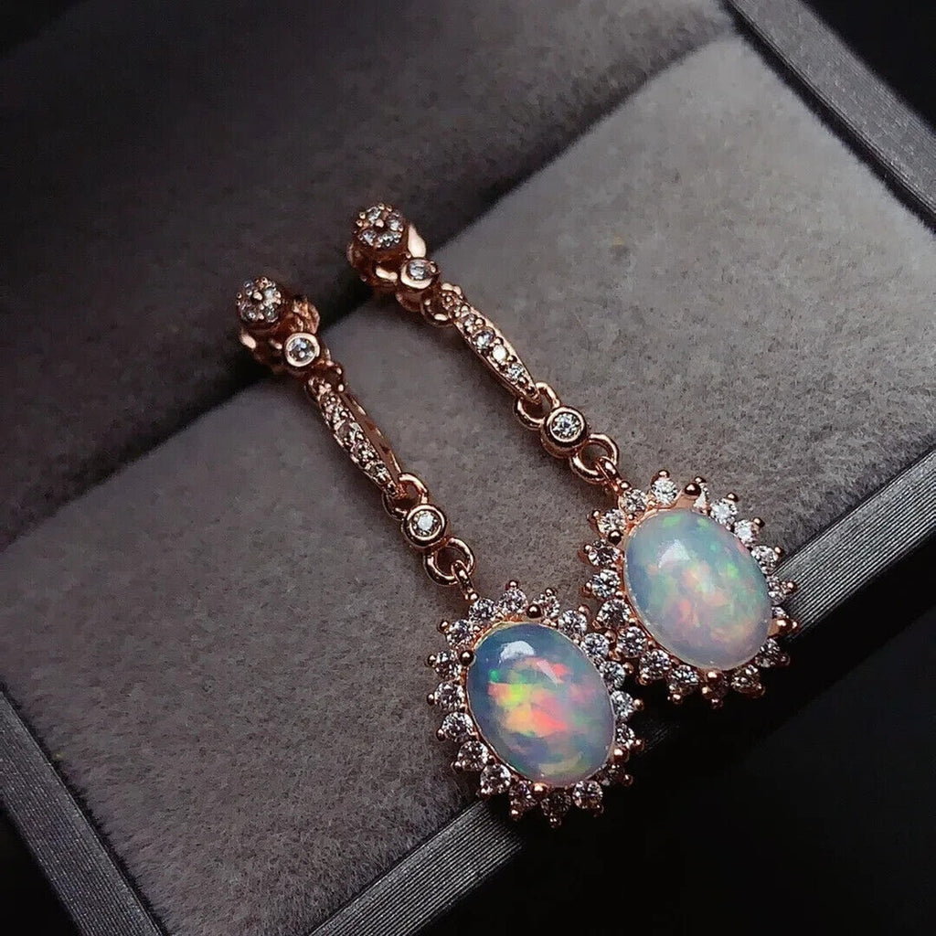 White Fire Opal Dangle Earrings, Fire Opal Drop Earrings, Natural Opal Earrings