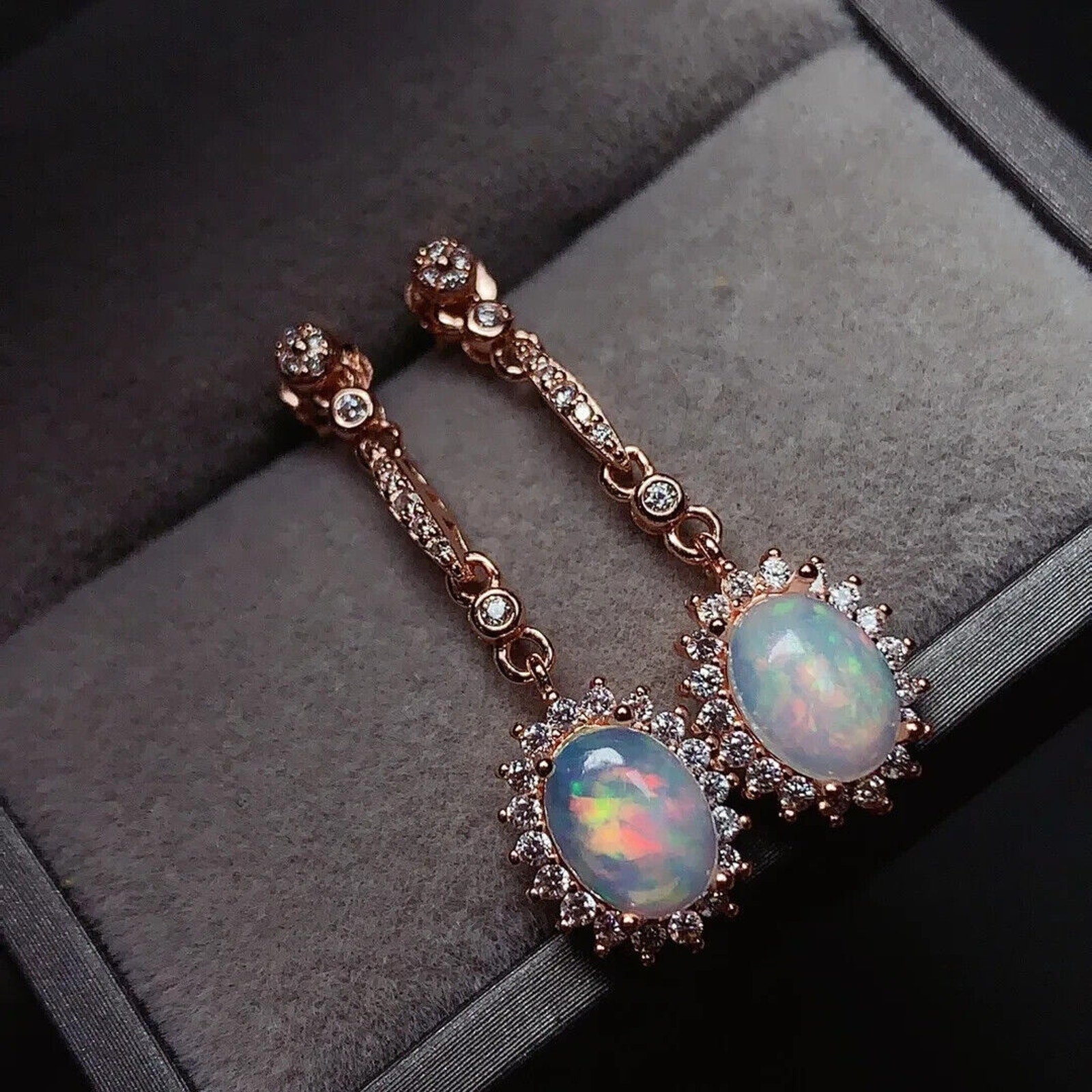 White Fire Opal Dangle Earrings, Fire Opal Drop Earrings, Natural Opal Earrings