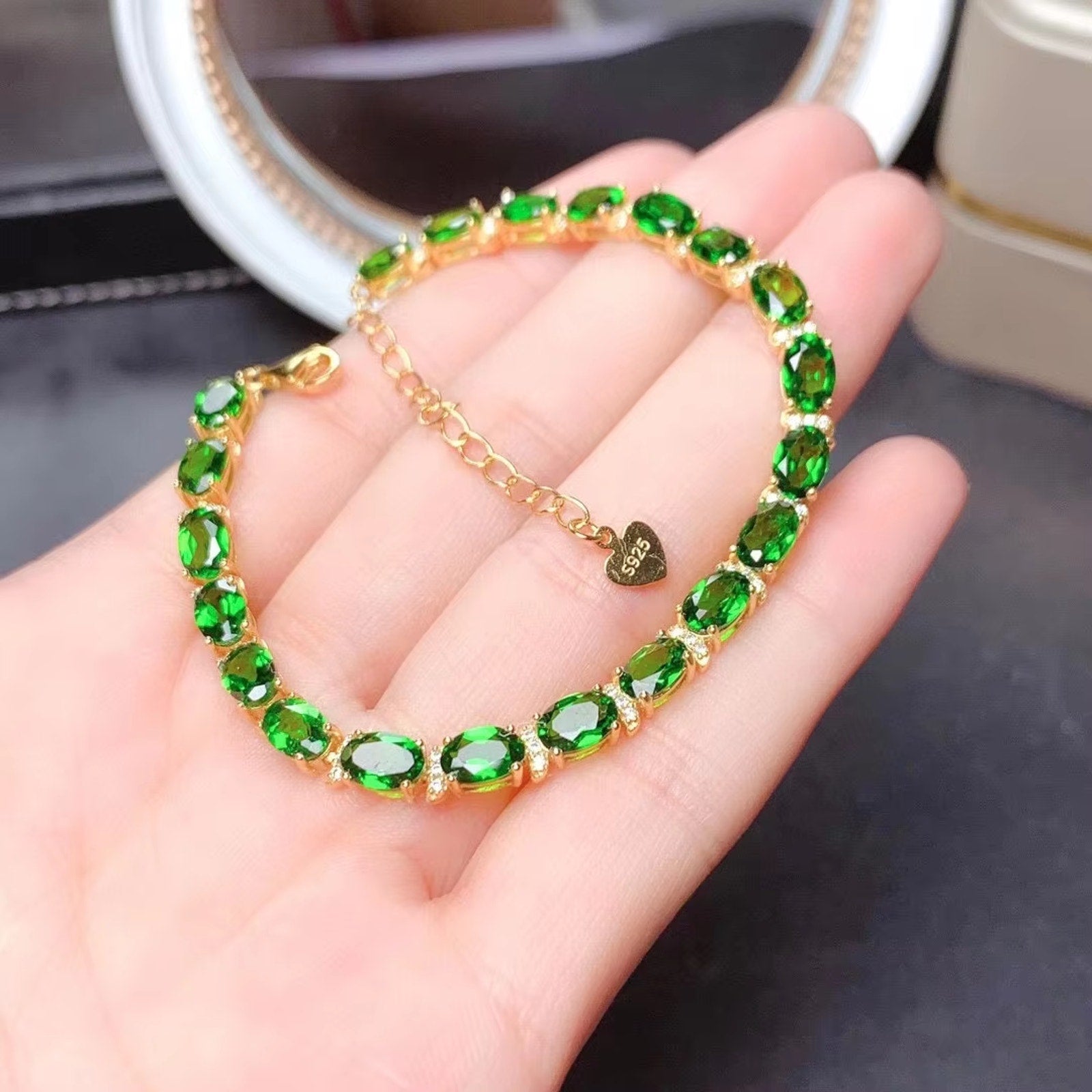 Diopside Bracelet, Sterling Silver Chrome Diopside Bracelet, Tennis Bracelet