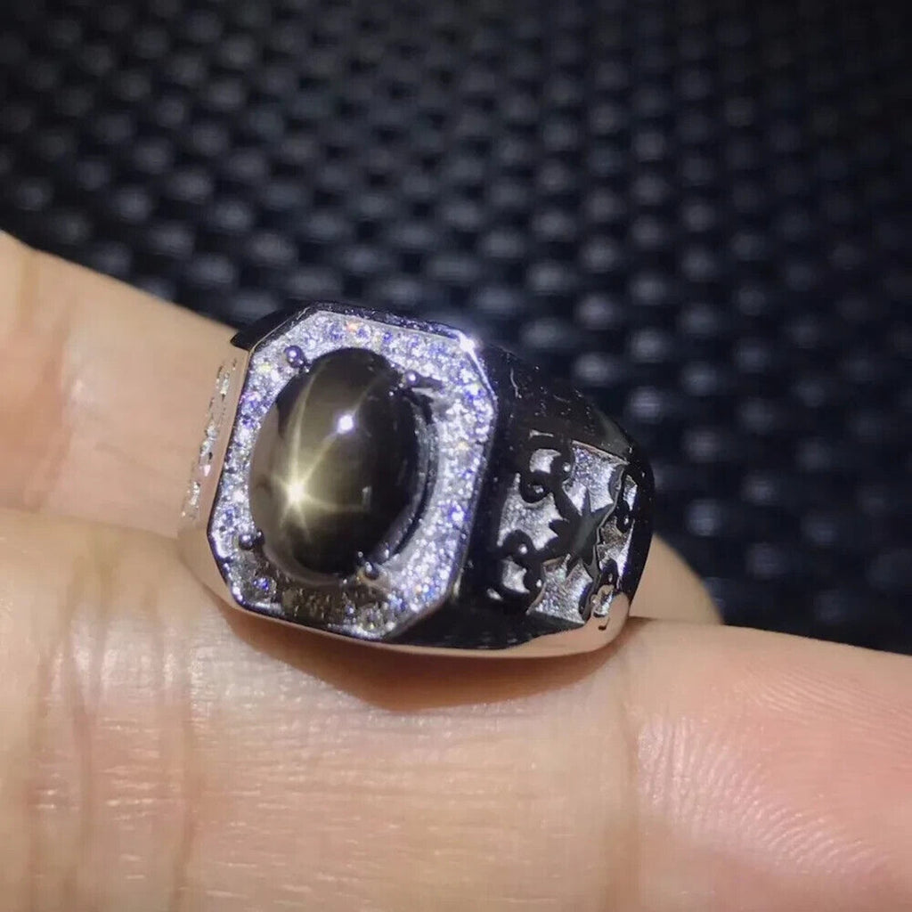 Star Sapphire, Men's Star Sapphire Ring, Star Light Sapphire Ring 9x11mm, 4CT