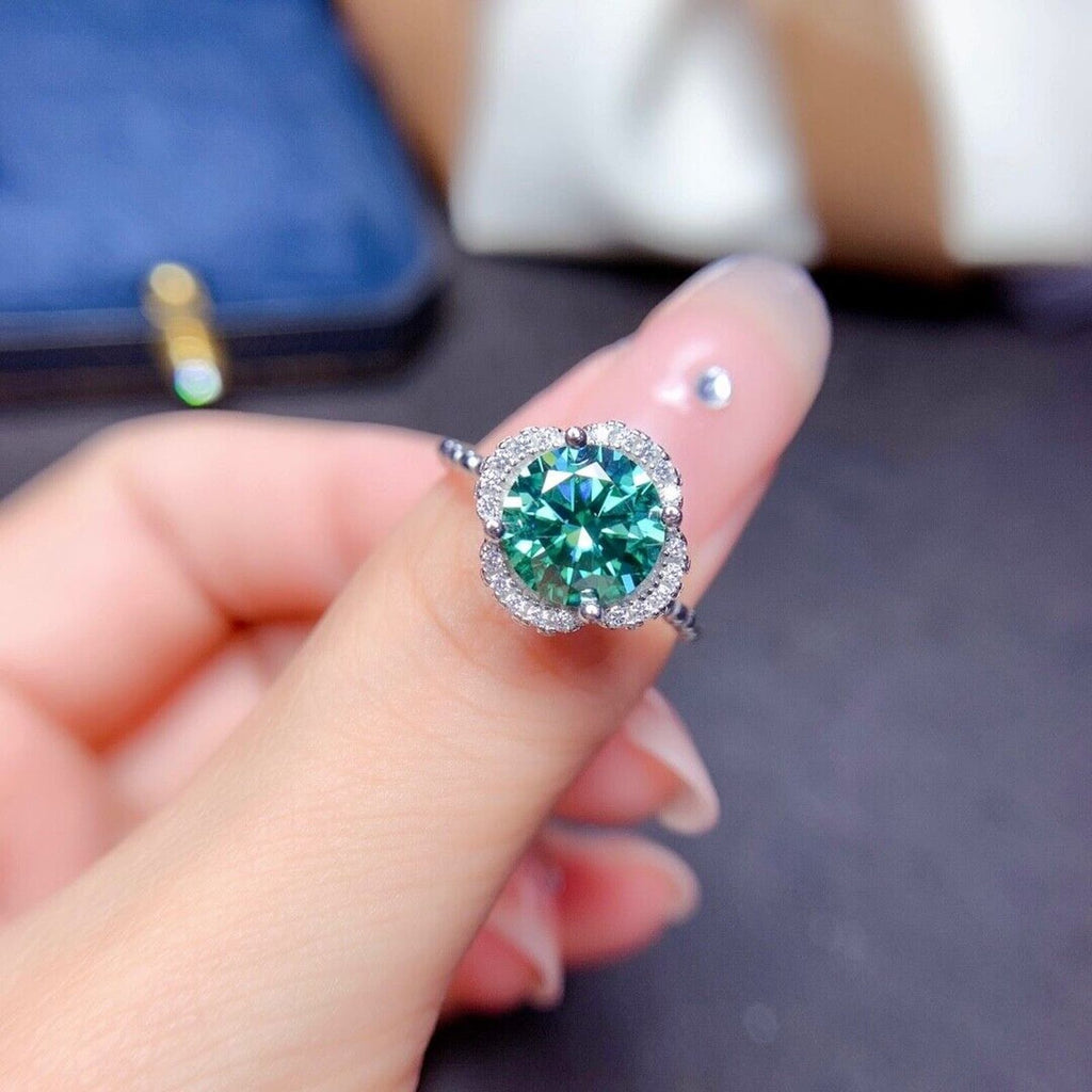 2 Carat Green Moissanite Flower Ring 8mm