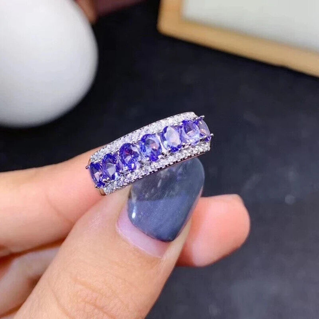Natural Purple Tanzanite Band Ring 3x4mm Platinum Plated, Tanzanite Band Ring