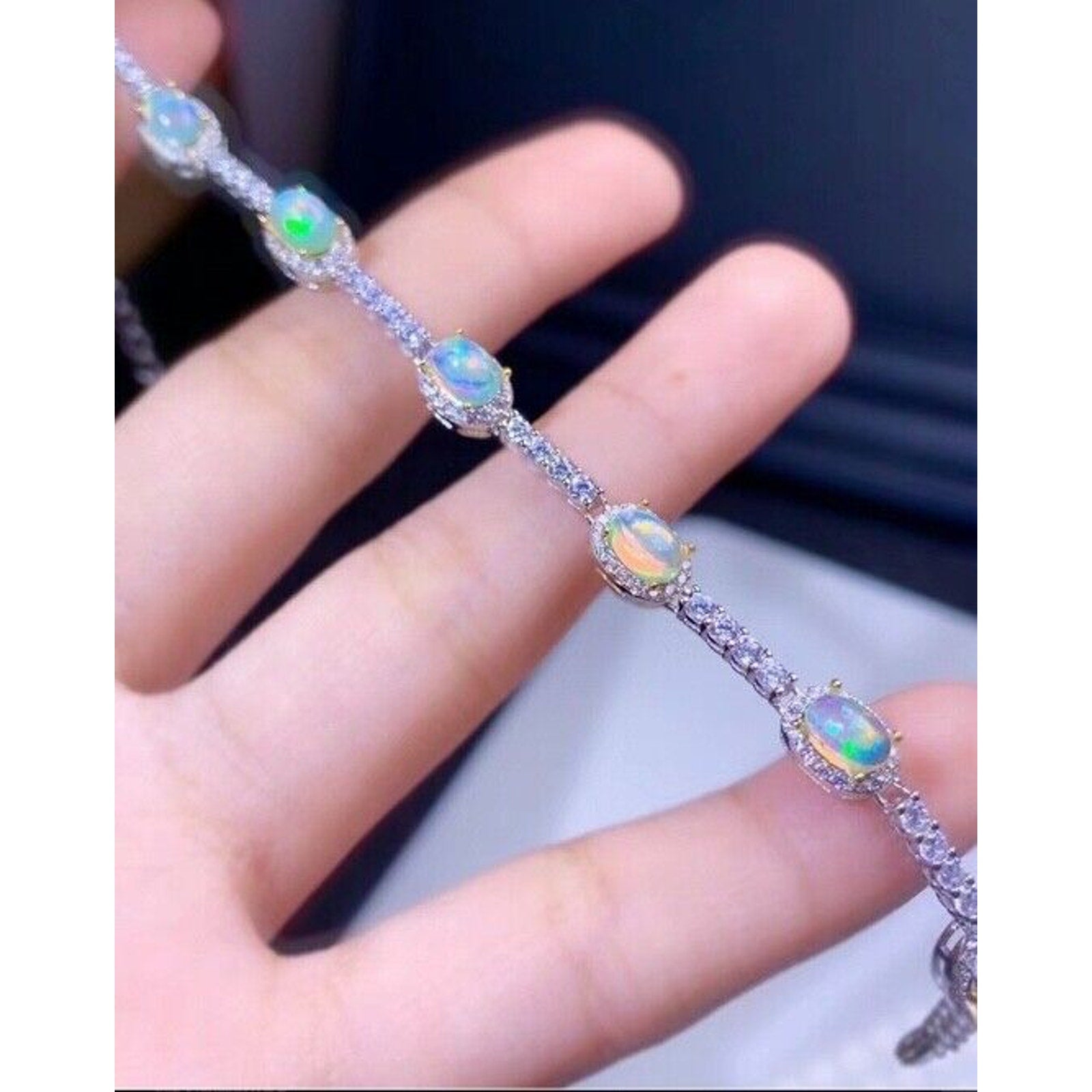 Australian White Opal Tennis Bracelet, White Opal Tennis Bracelet Sterling