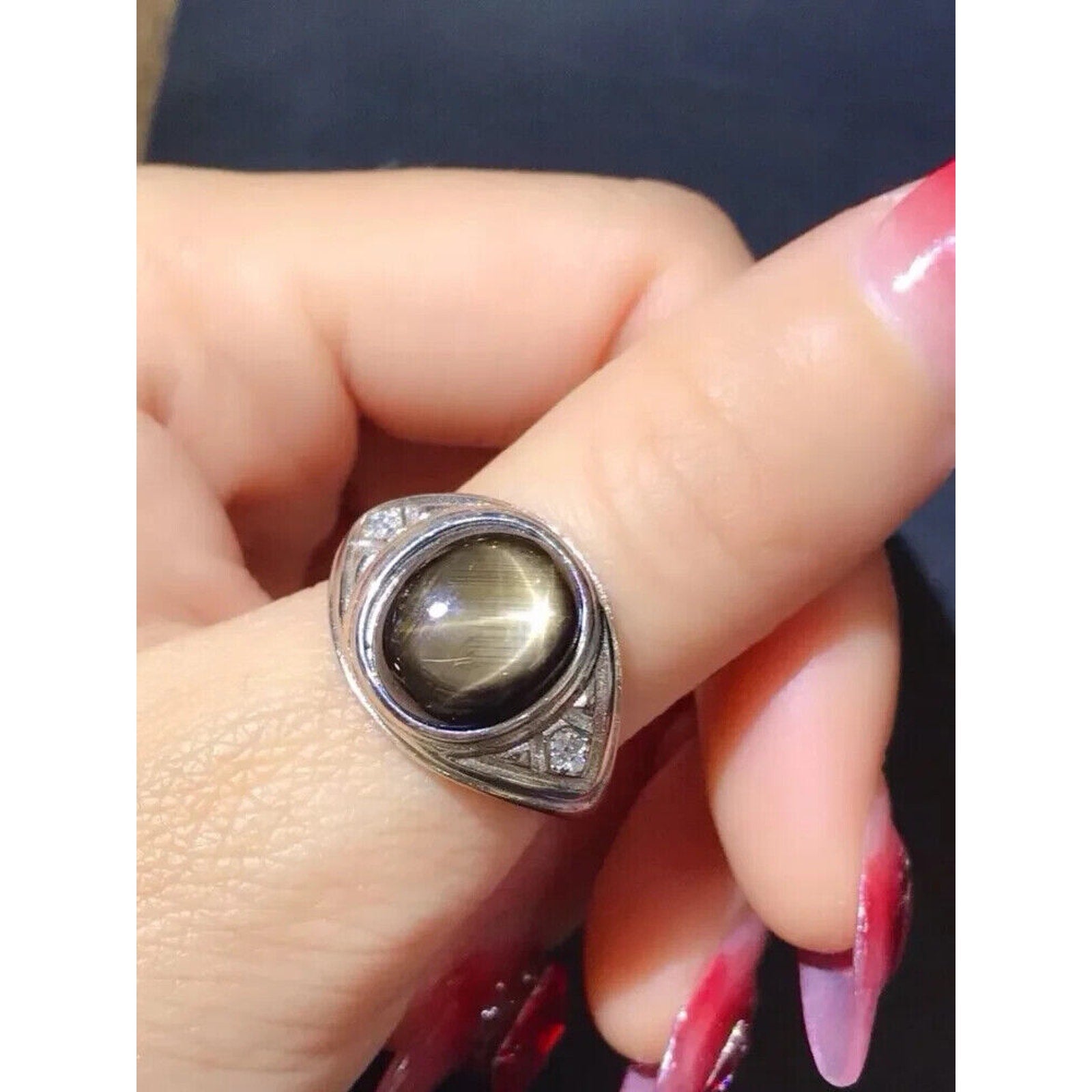 Star Sapphire, Men's Star Sapphire Ring, Star Light Sapphire Ring 9x11 4CT