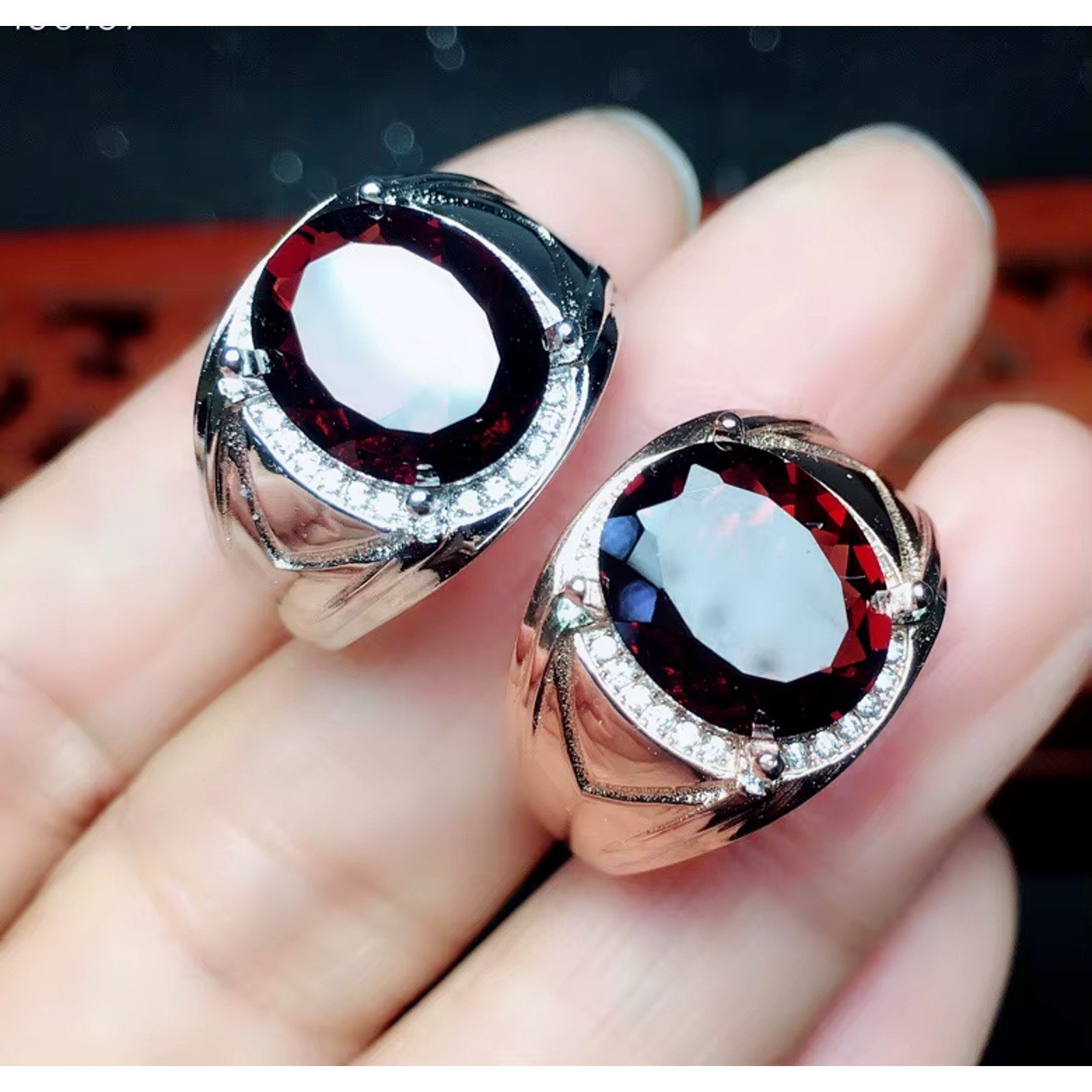 4CT Mens Garnet Ring 925 Sterling Silver 9x11mm, Red Garnet Ring For Men