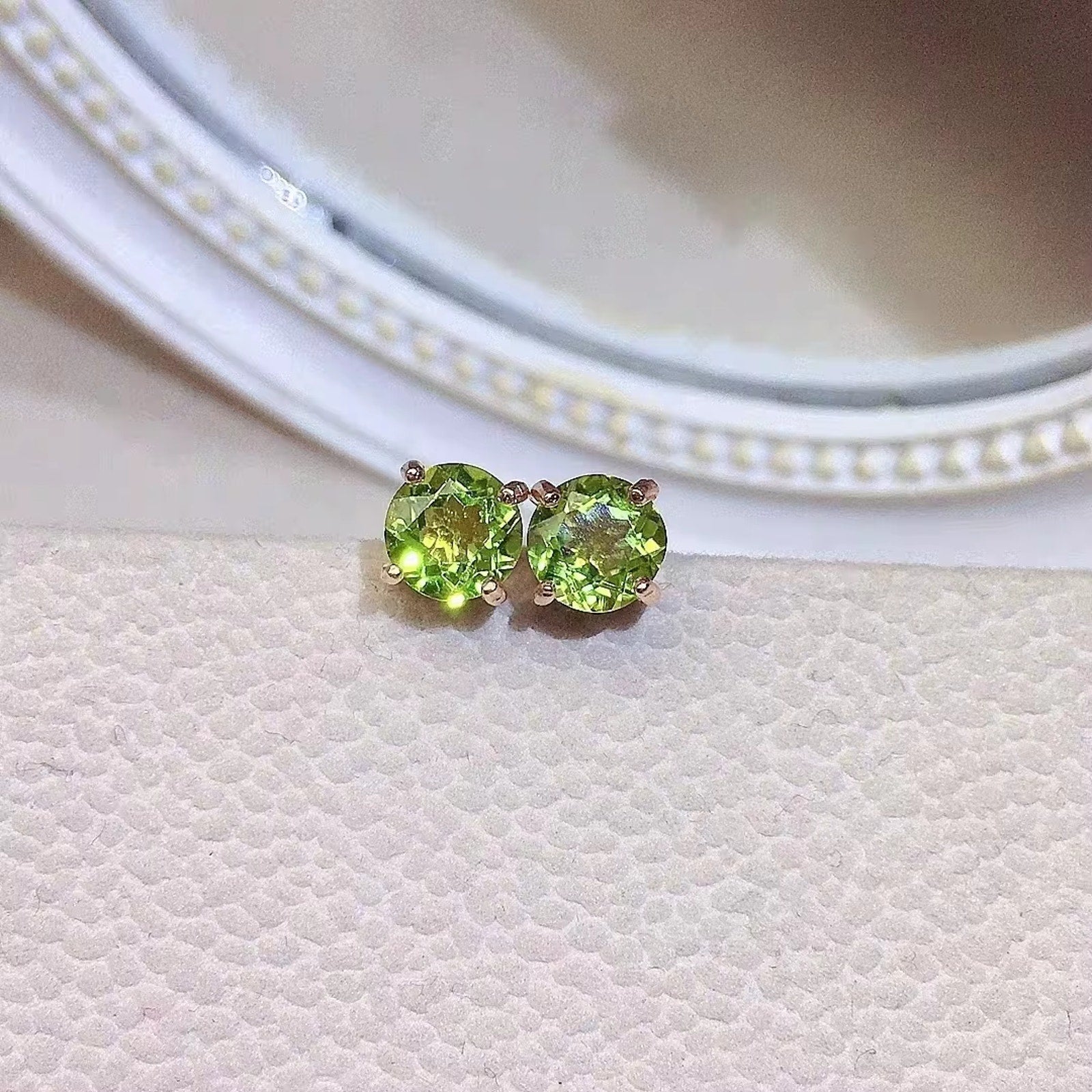 Natural Peridot Earrings, August Birthstone Peridot Stud Earrings 5mm