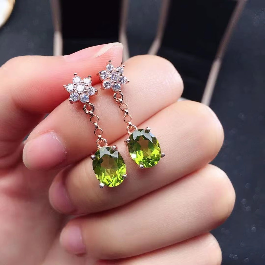 Natural Peridot Drop Dangle Earrings 925 Sterling Silver 6x8mm