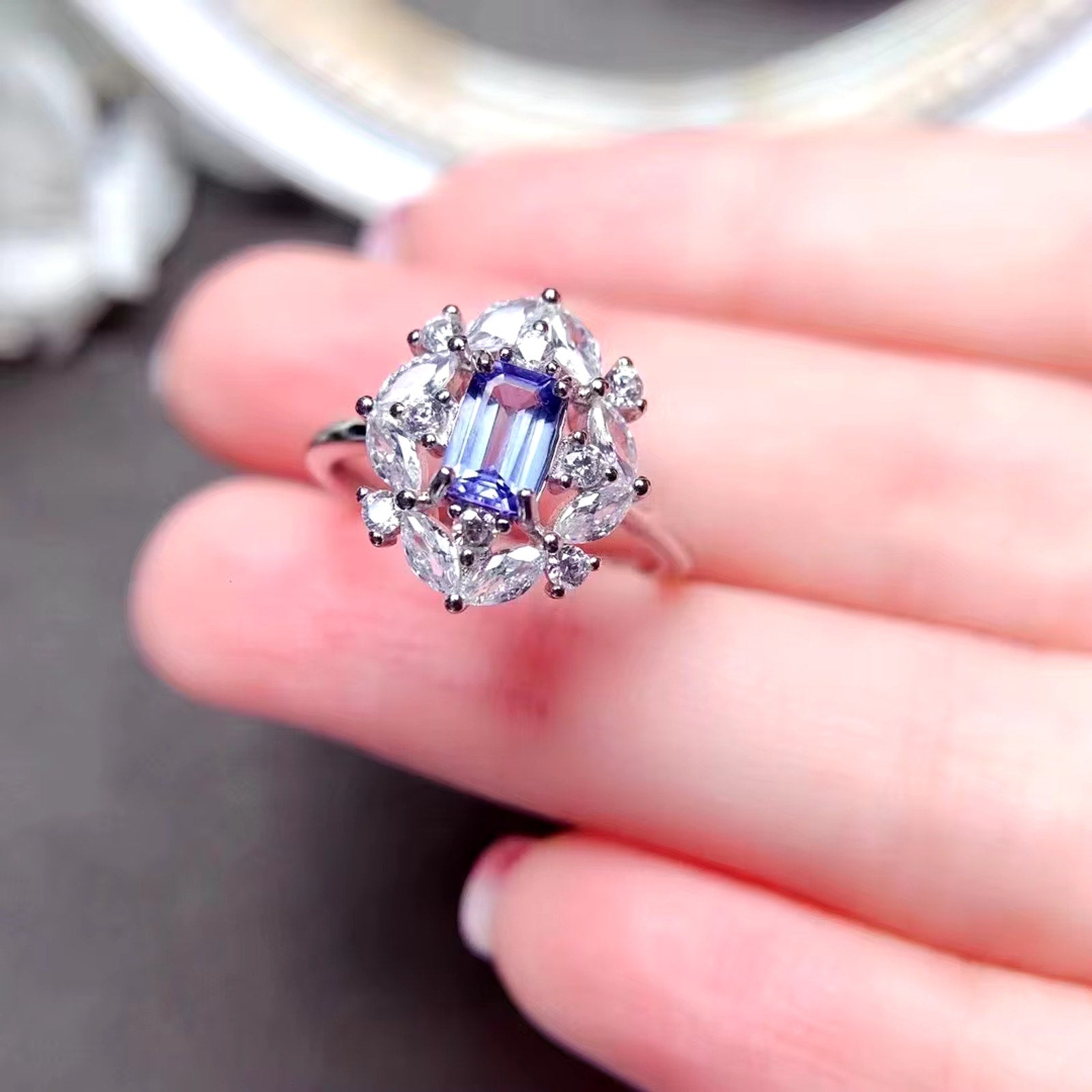 Purple Tanzanite Ring, Natural Tanzanite Rings For Women Sterling Silver