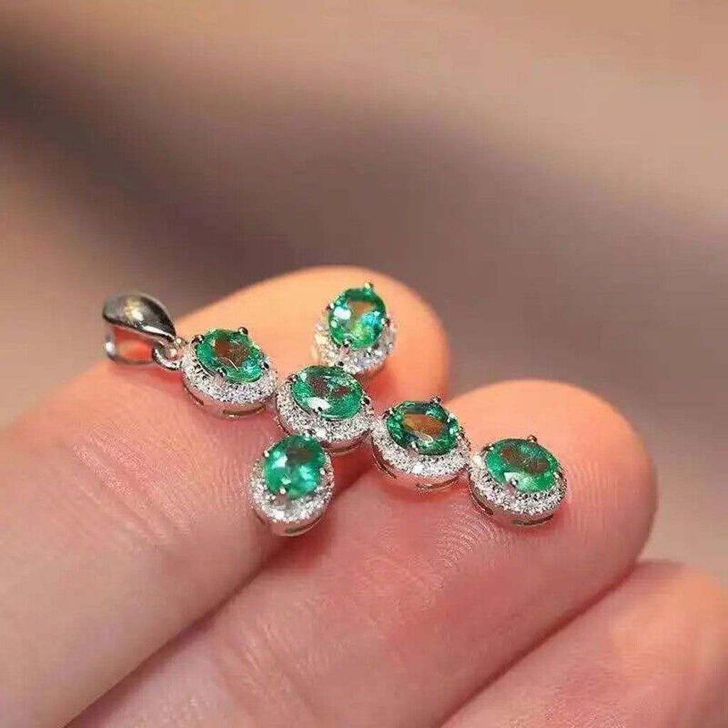 Natural Gemstone Cross Necklace, Ruby, Sapphire, Emerald, Moonstone, Aquamarine