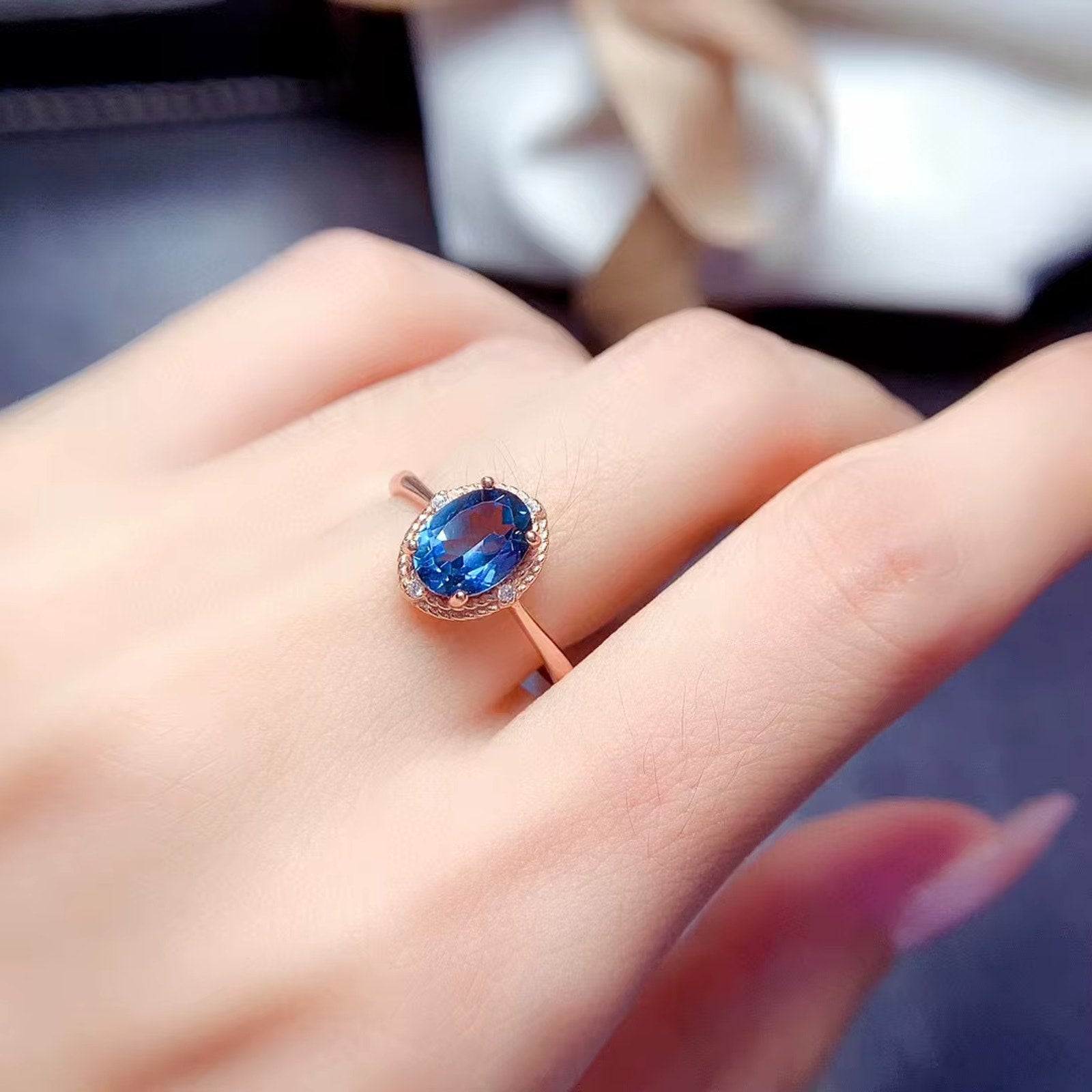 London Blue Topaz Jewelry Set 925 Sterling Silver, Natural London Blue Topaz