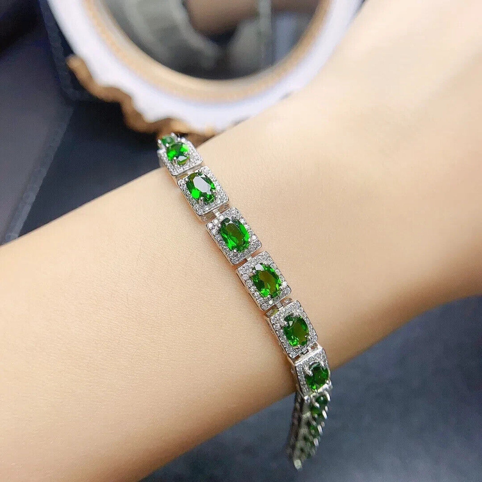 Chrome Diopside Tennis Bracelet, Oval Cut 4x6mm Chrome Diopside Bracelet