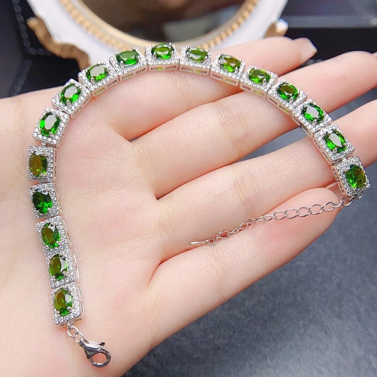 Chrome Diopside Tennis Bracelet, Oval Cut 4x6mm Chrome Diopside Bracelet