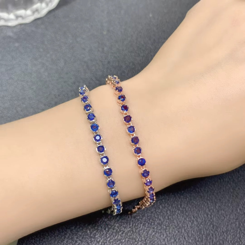 Natural Sapphire Paperclip Chain Bracelet, Blue Sapphire Bracelet 925 Sterling