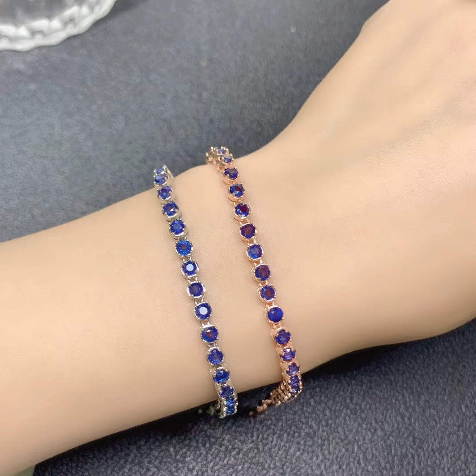 Natural Sapphire Paperclip Chain Bracelet, Blue Sapphire Bracelet 925 Sterling