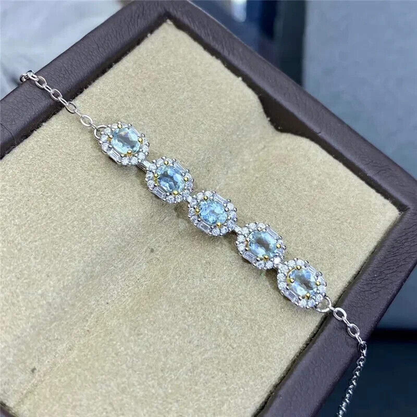 Natural Aquamarine Gemstone Bracelet, Women's Geniune Aquamarine Bracelet