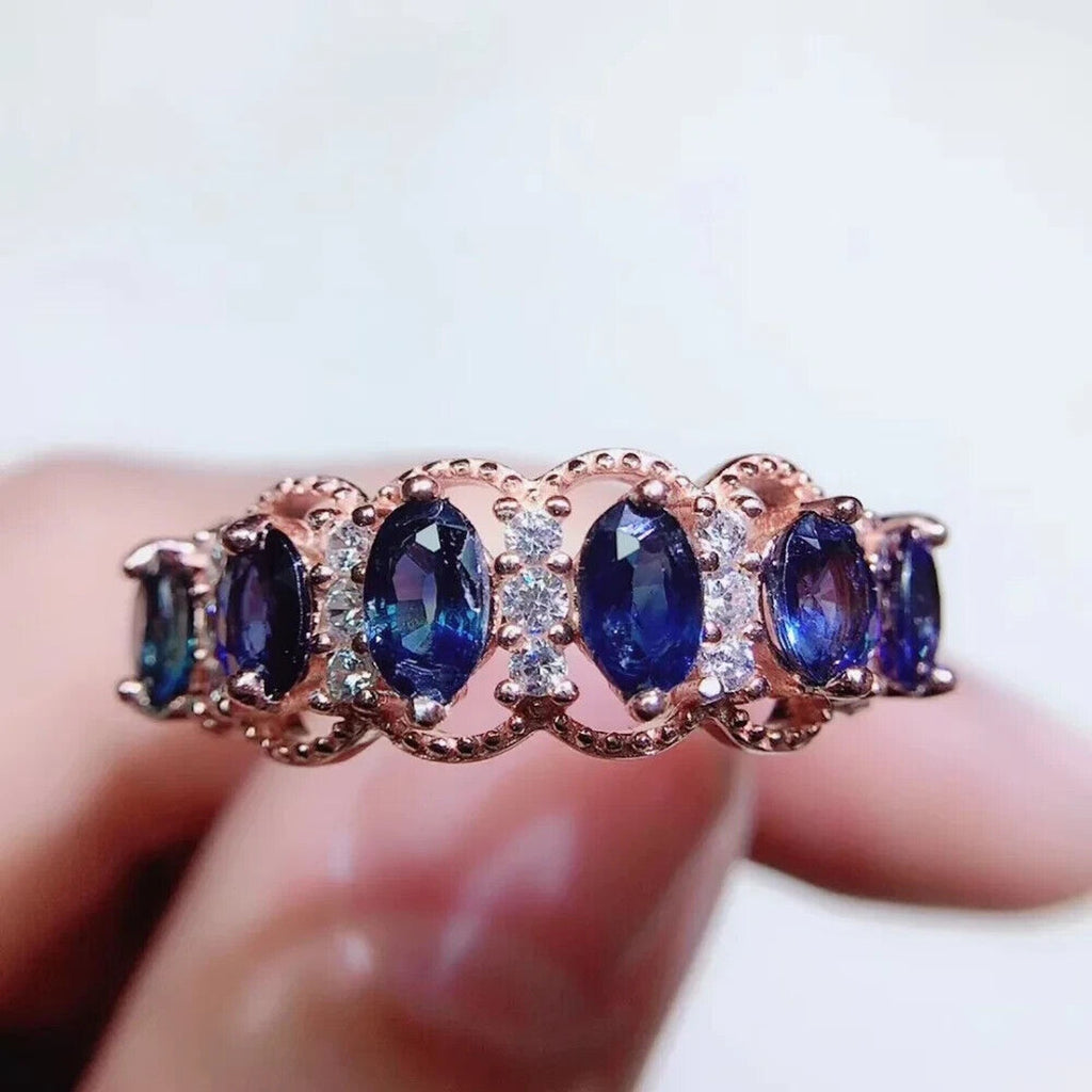 Natural Sapphire Band Ring, Sapphire Lace Ring 925 Sterling Silver 3x4mm