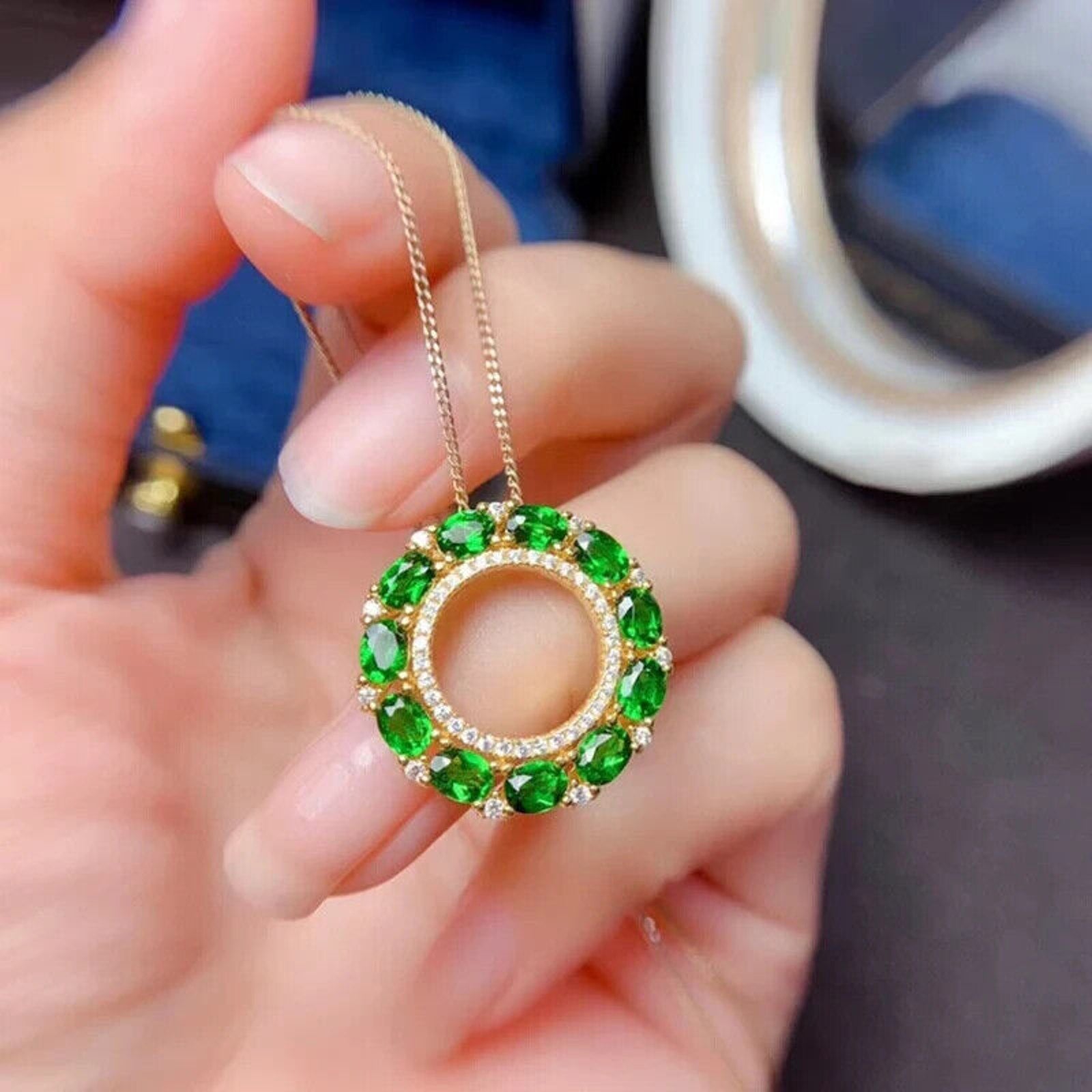 Chrome Diopside Pendant Necklace, Natural Diopside Gemstone Pendant 925 Sterling